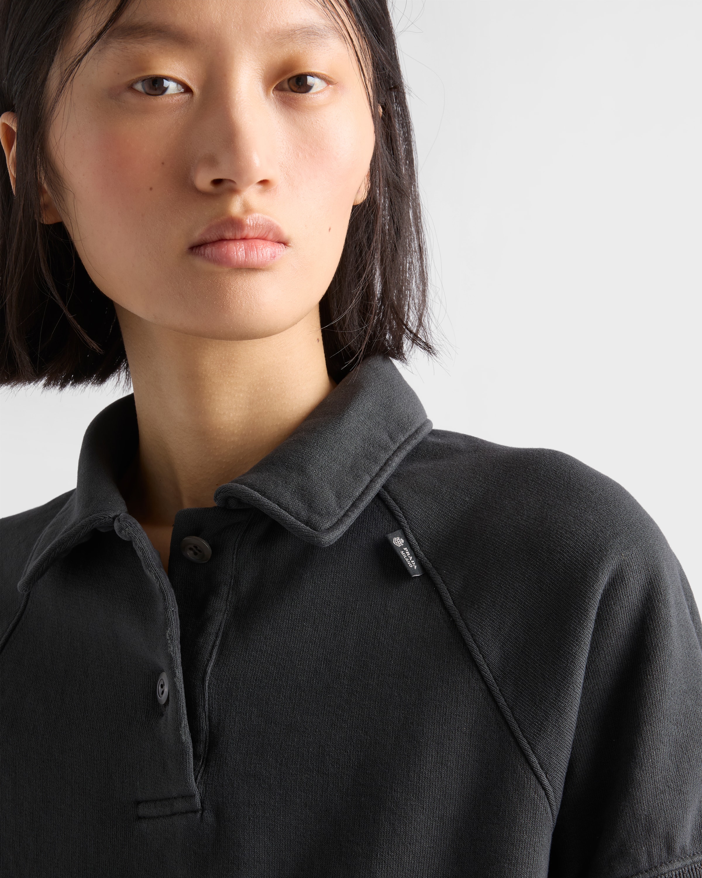 Asphalt Gray Cotton fleece polo shirt | PRADA - Japan