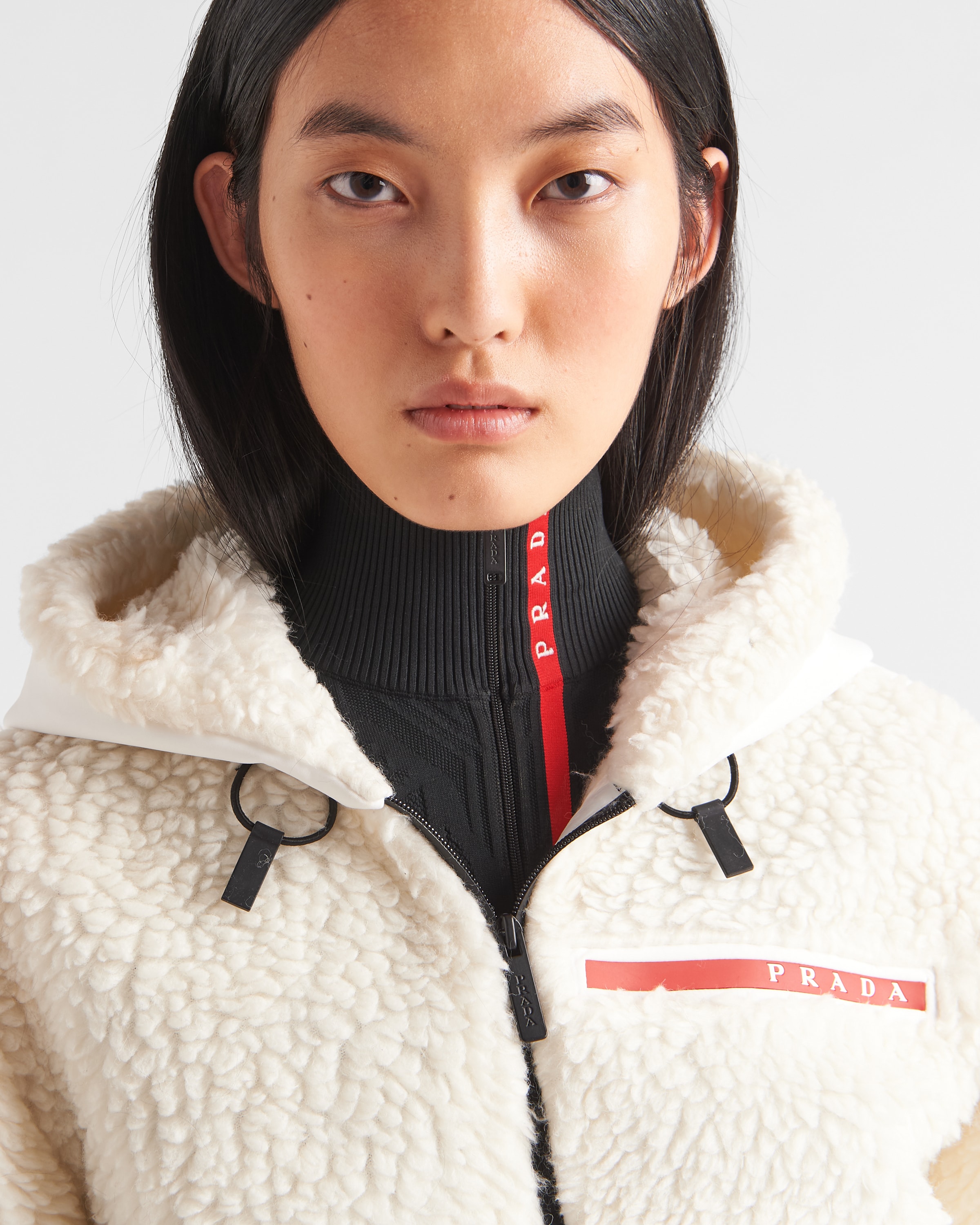White/white Cropped Double Fleece Jacket PRADA
