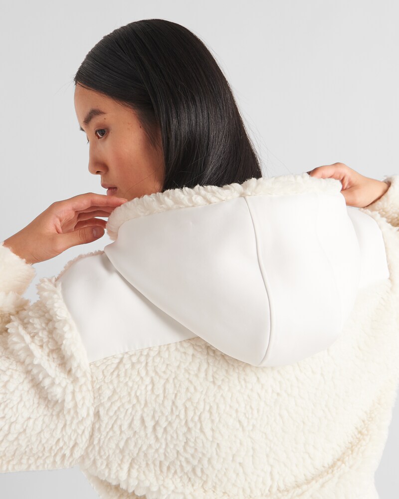 White/white Cropped Double Fleece Jacket PRADA