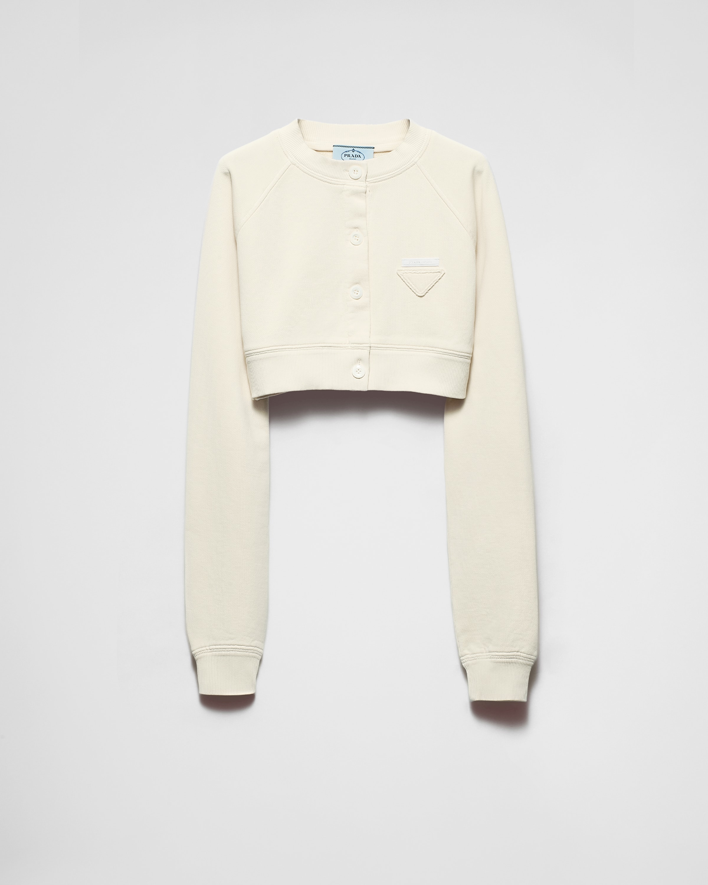 Shop Prada Cropped Fleece Blouson In Vanilla