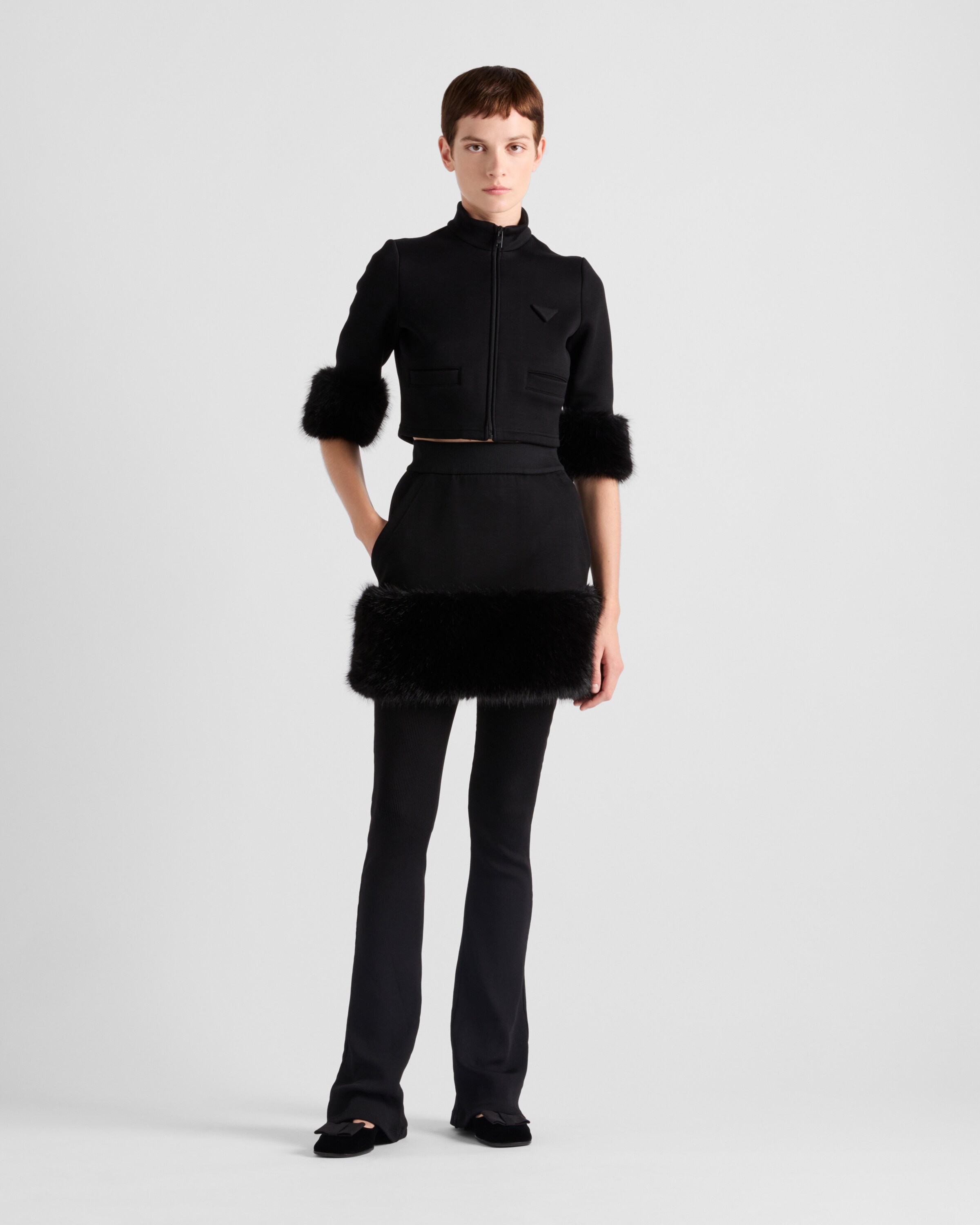 プラダ ニット セットアップ ジャケット スカート ブラック レッド 38  