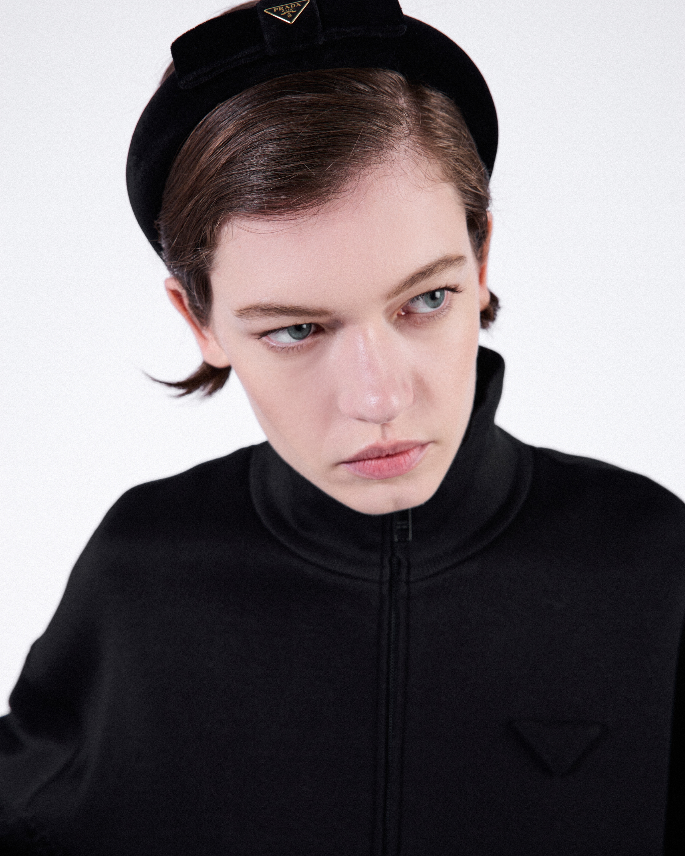 ブラック ダブルフリース ハイネックブルゾン | PRADA