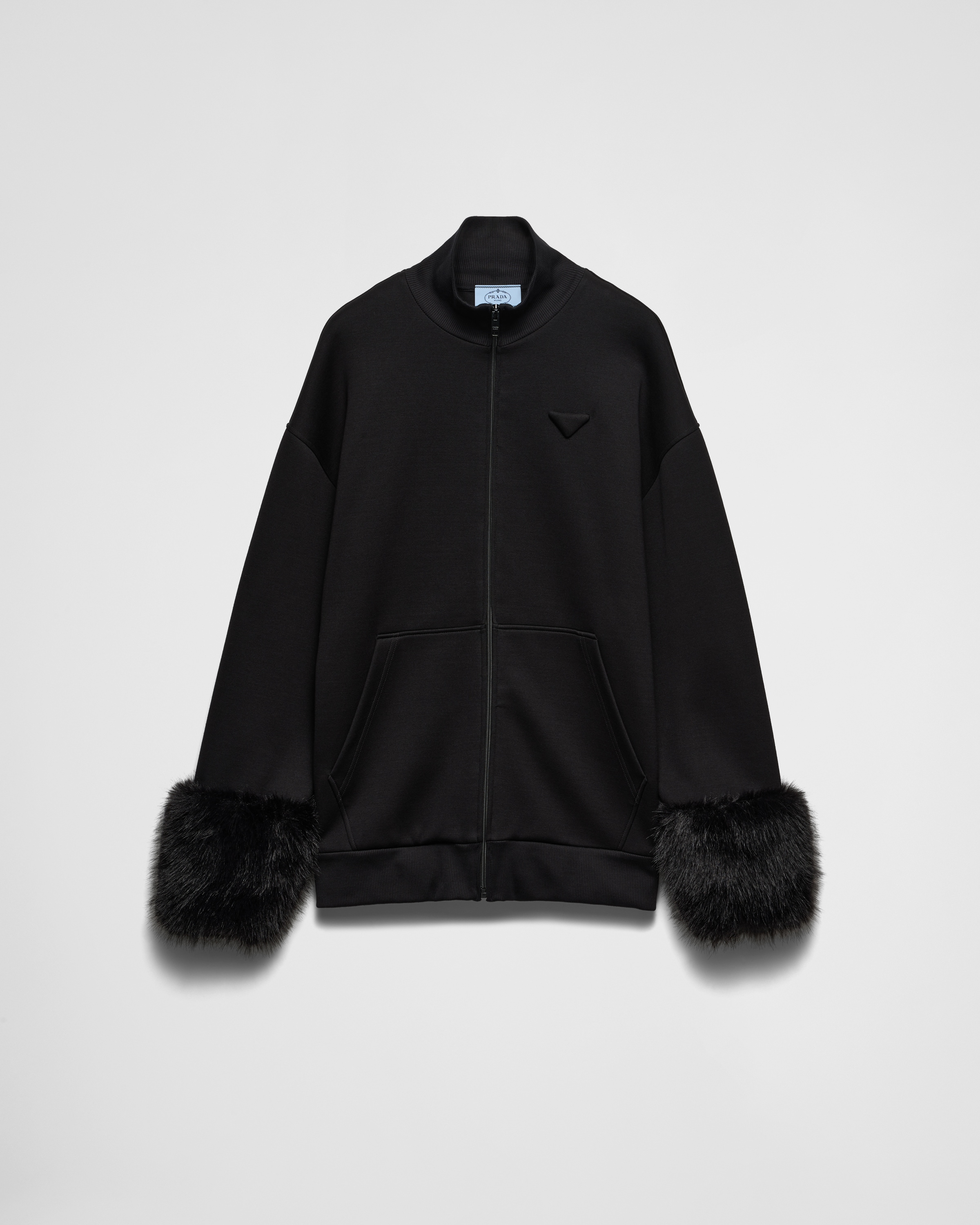 ブラック ダブルフリース ハイネックブルゾン | PRADA