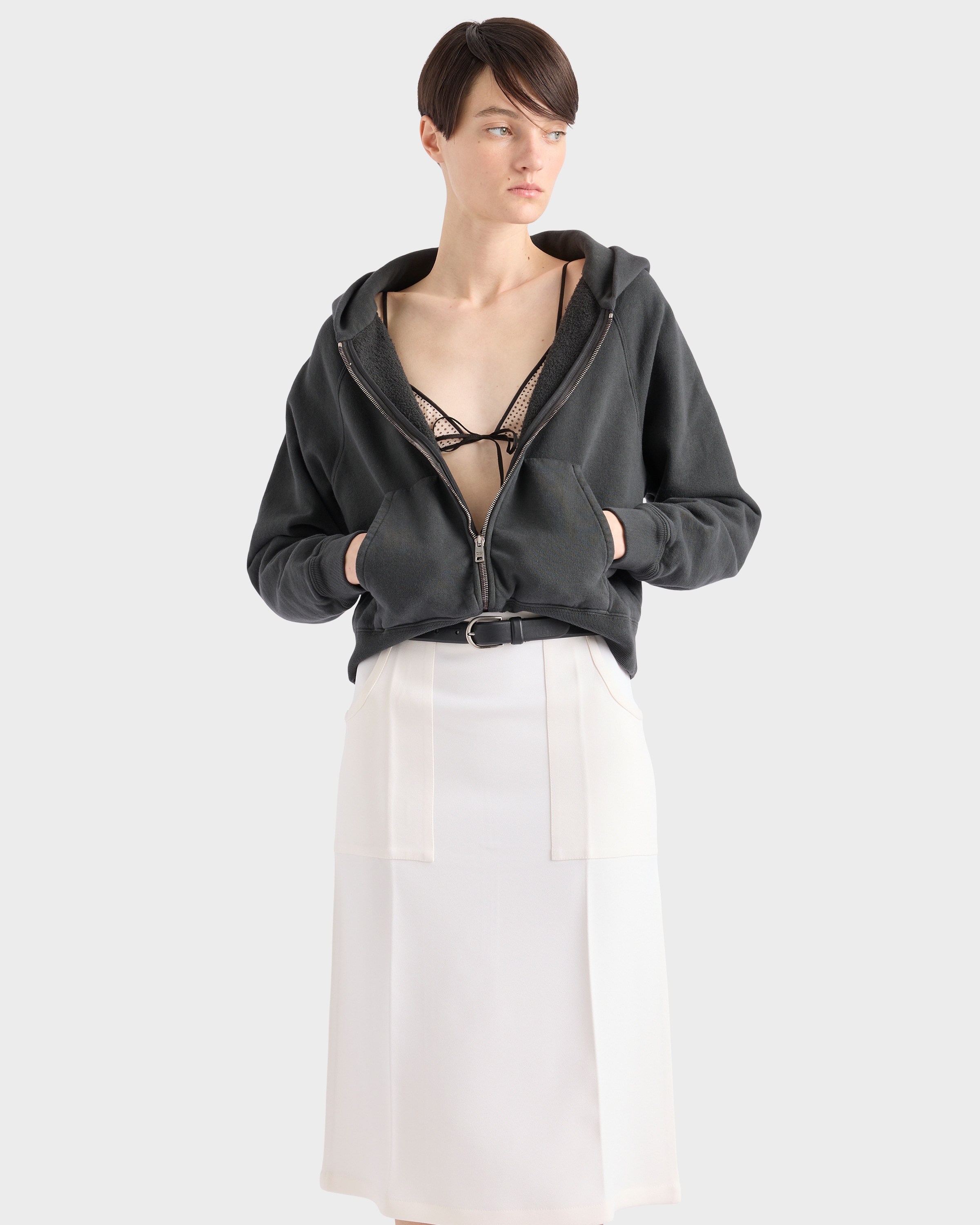 Prada Kapuzenpullover Aus Baumwolle Mit Reissverschluss In Asphaltgrau