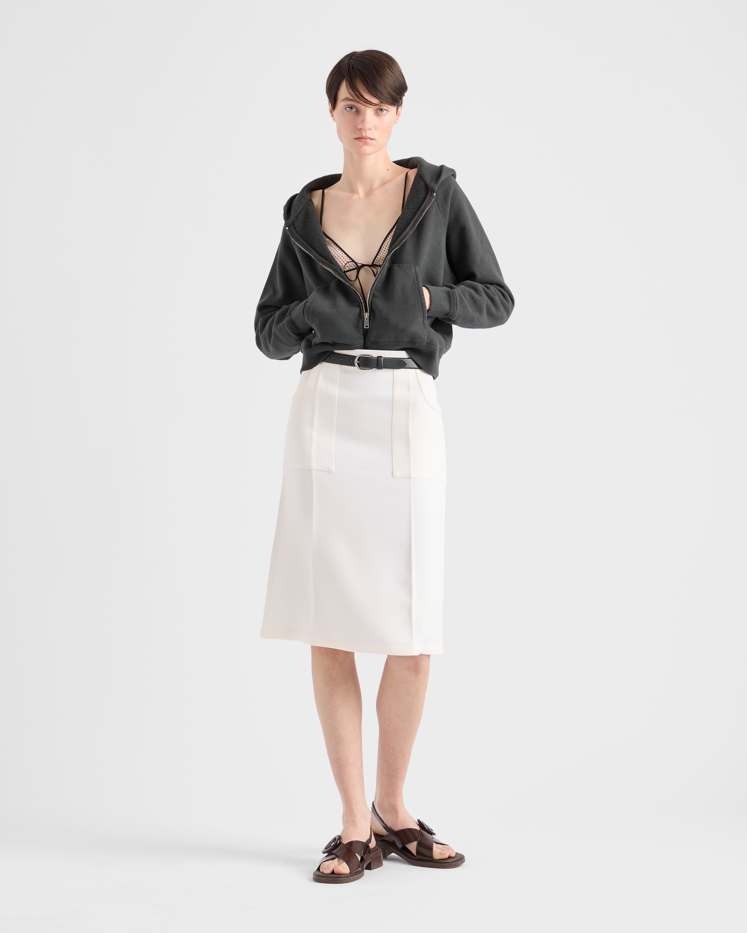 Prada Kapuzenpullover Aus Baumwolle Mit Reissverschluss In Asphaltgrau