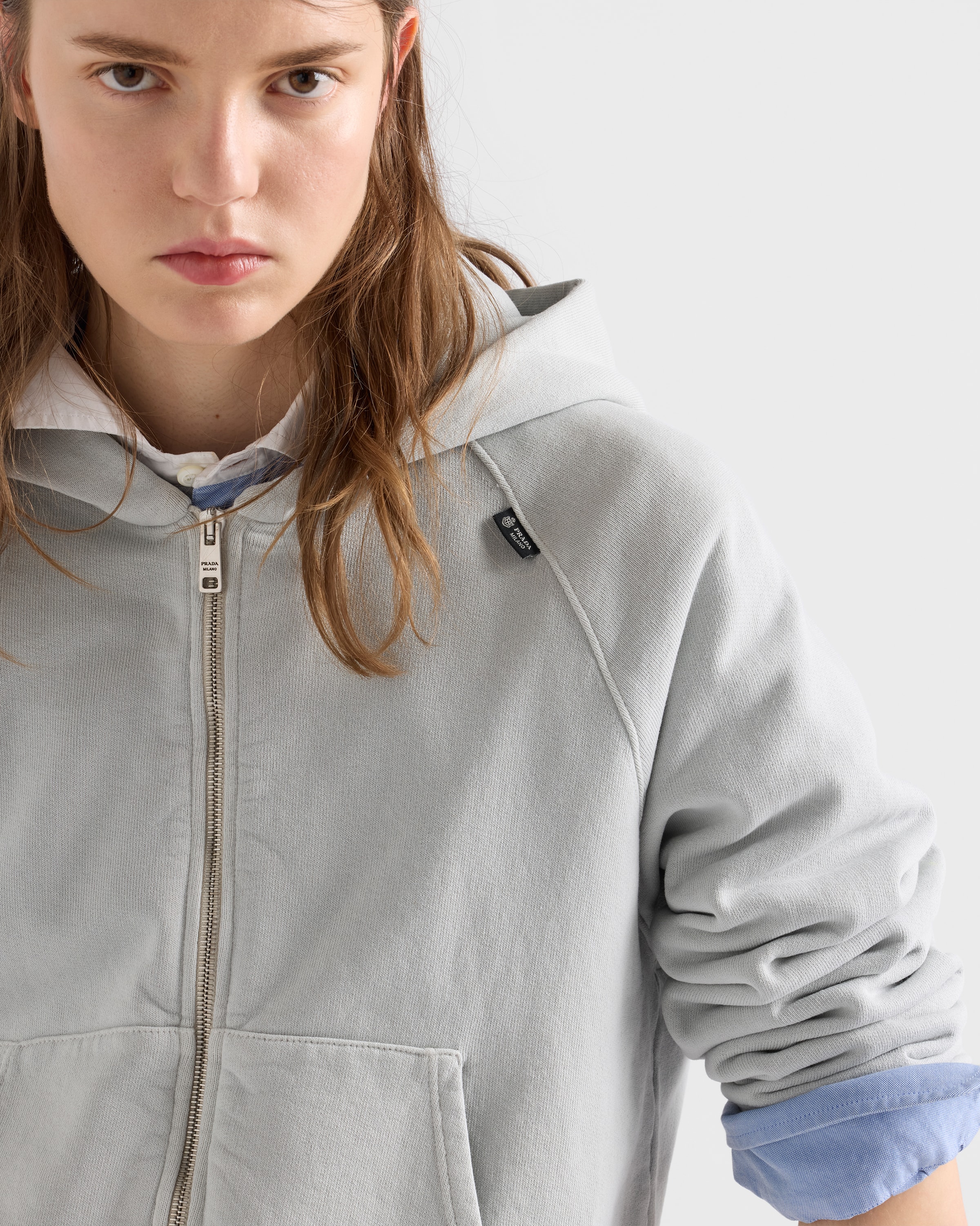 Marble Gray Cotton hoodie jacket | PRADA - Japan