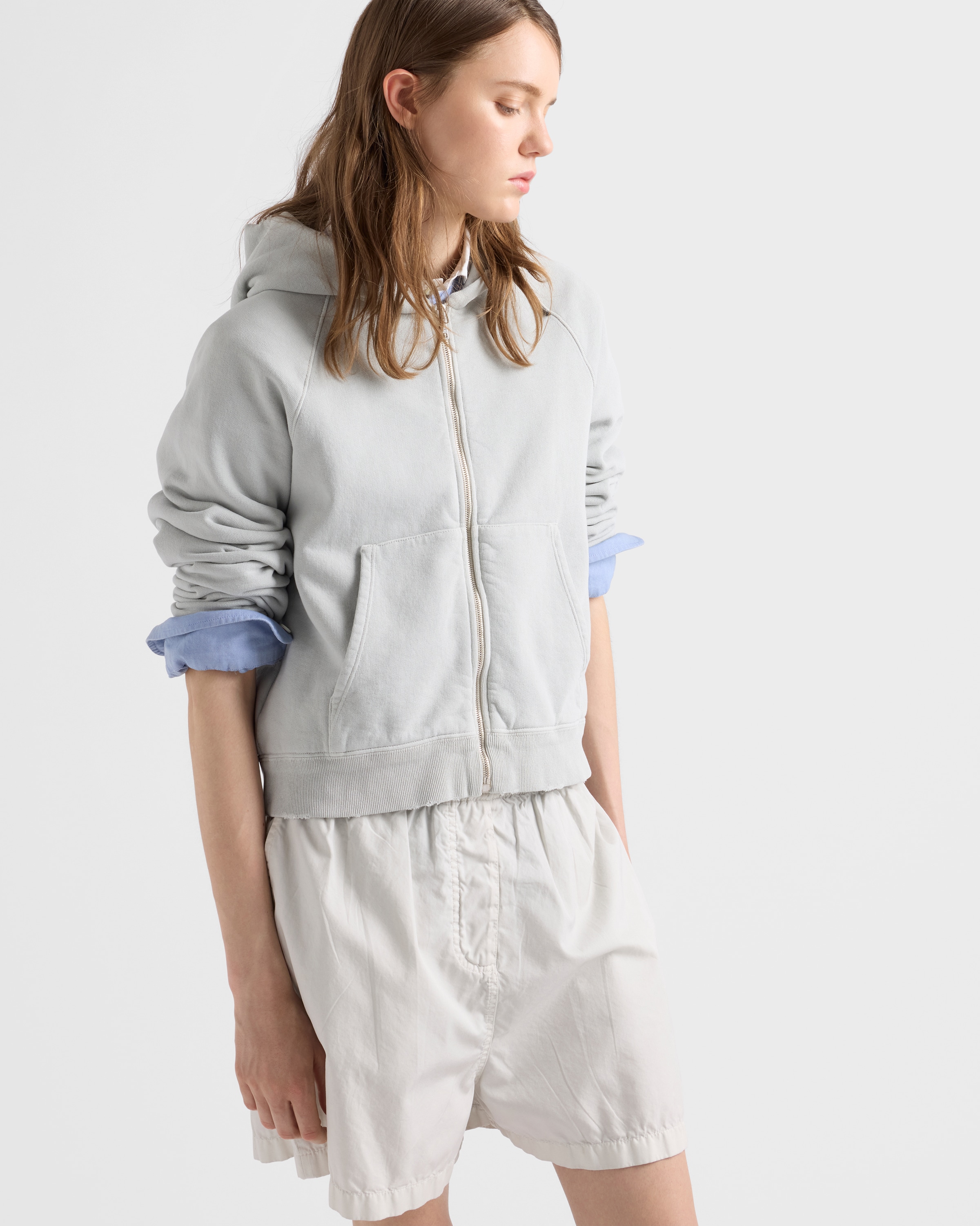 Marble Gray Cotton Hoodie Jacket | PRADA