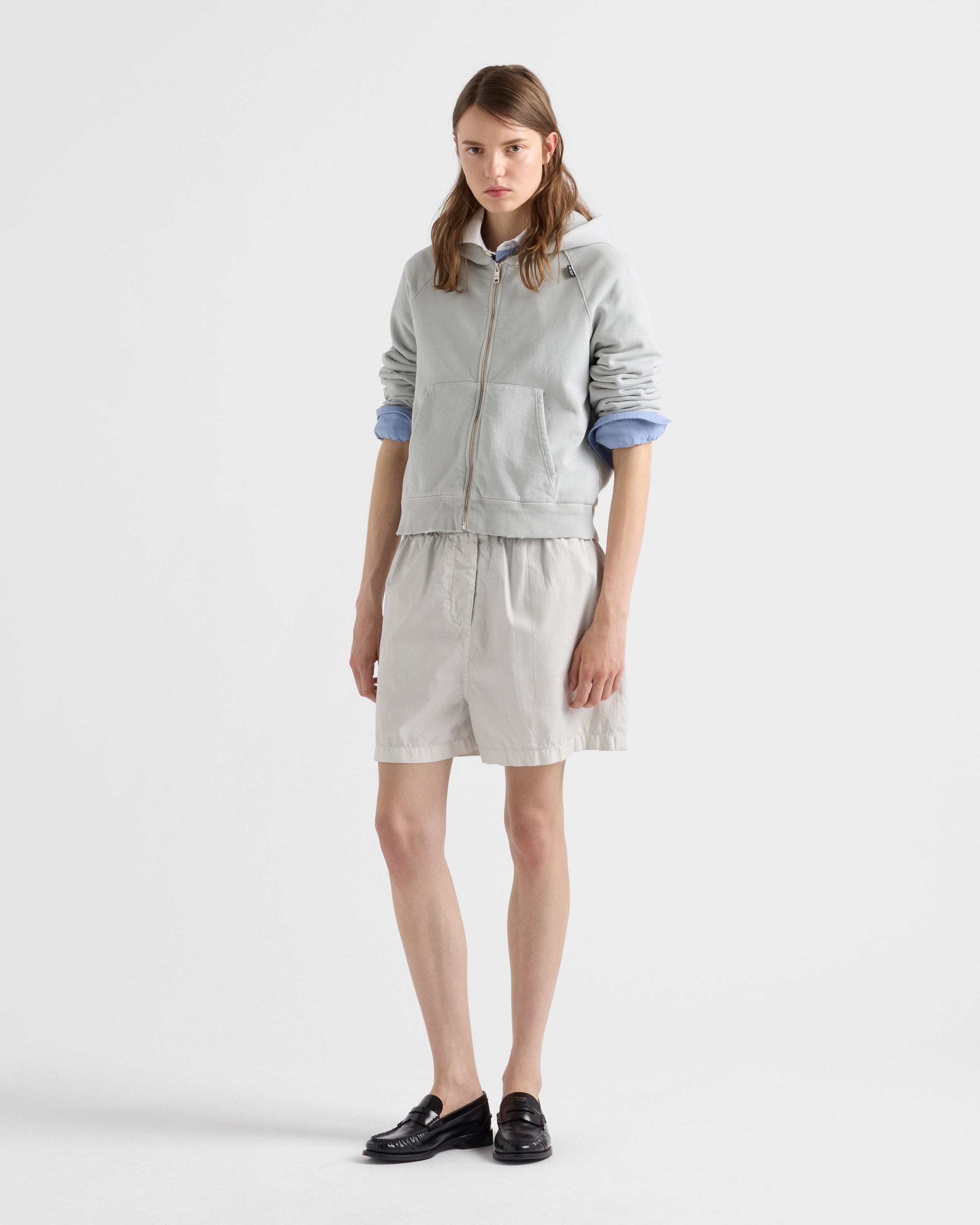 カ*ゴ様 PRADAグレー フード付きジップアップジャケット Marble Gray Cotton Hoodie Jacket | PRADA