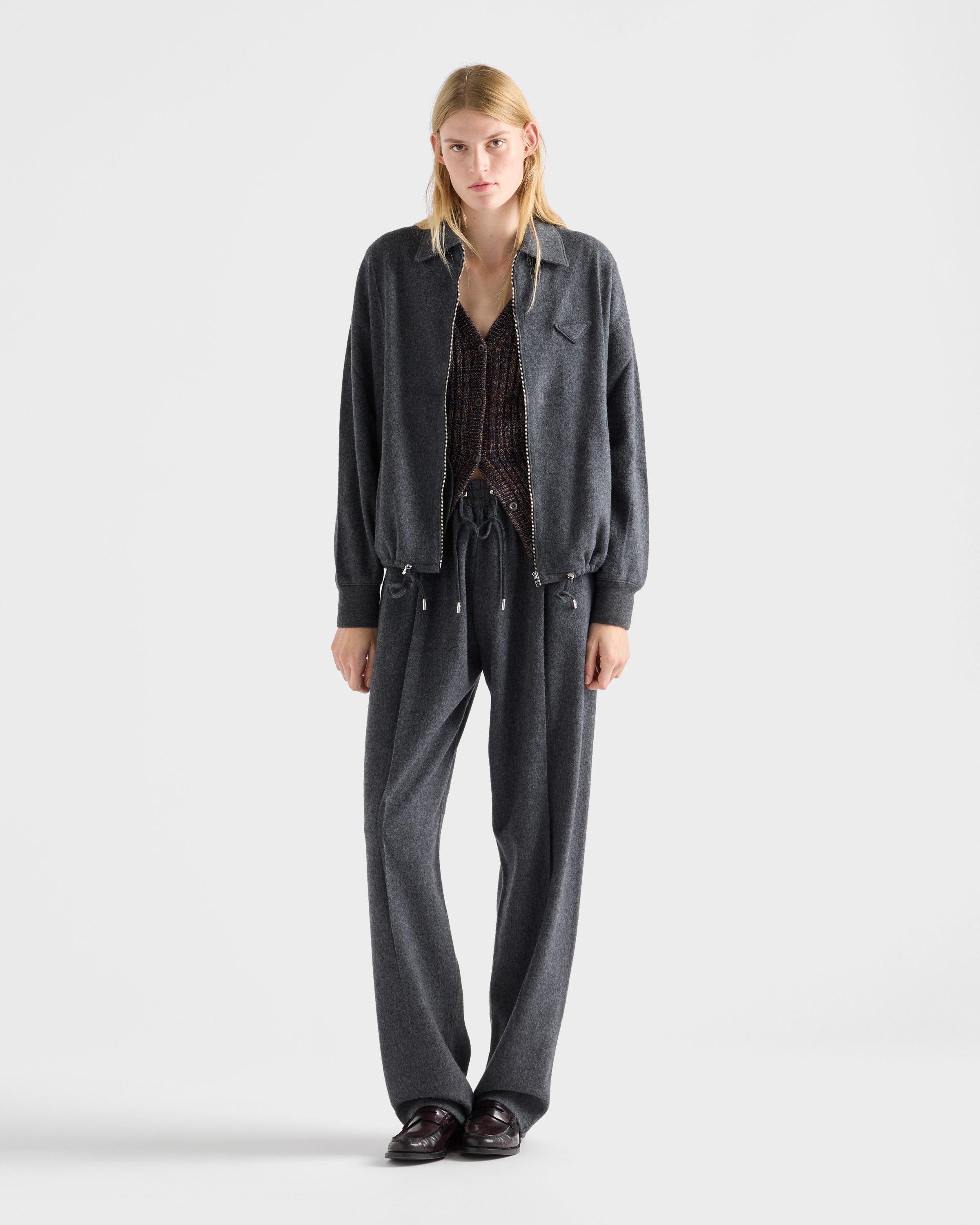 Slate Gray Wool and cashmere blouson jacket | PRADA - United States