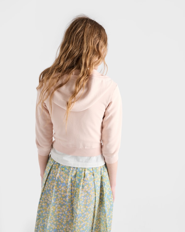 Chaqueta de felpa de algodón con capucha y cierre de cremallera - Rosa Chaqueta de felpa de algodón con capucha y cierre de cremallera - Rosa