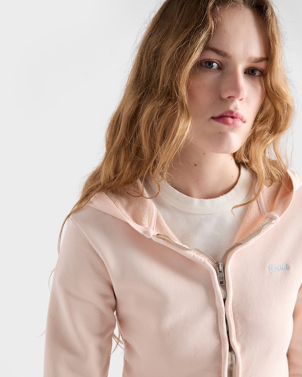 Chaqueta de felpa de algodón con capucha y cierre de cremallera - Rosa Chaqueta de felpa de algodón con capucha y cierre de cremallera - Rosa