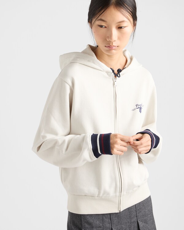 هودي من صوف قطني ناعم بسحّاب - أبيض طباشيري هودي من صوف قطني ناعم بسحّاب - أبيض طباشيري