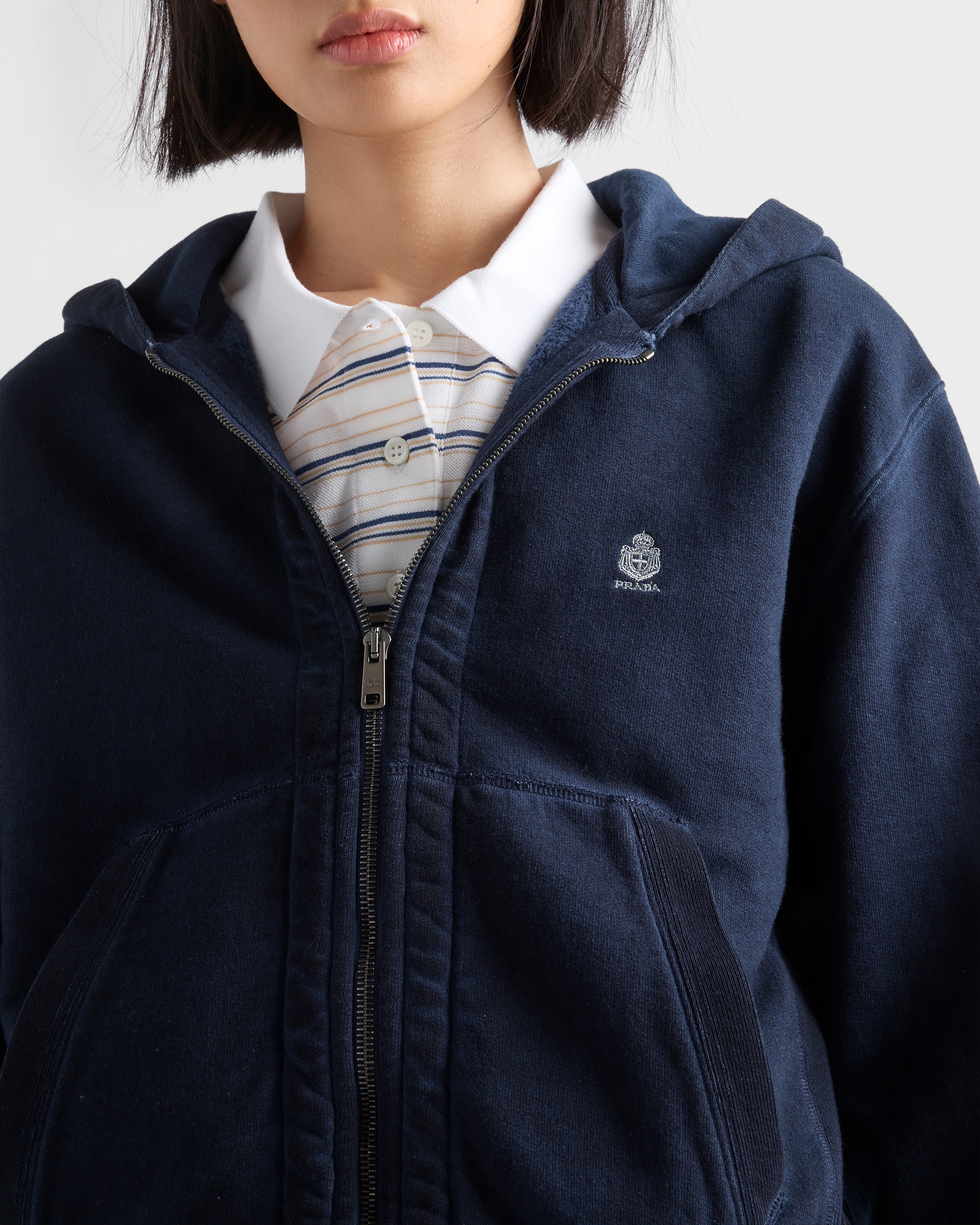 Navy Cotton Hoodie Jacket | PRADA - United States