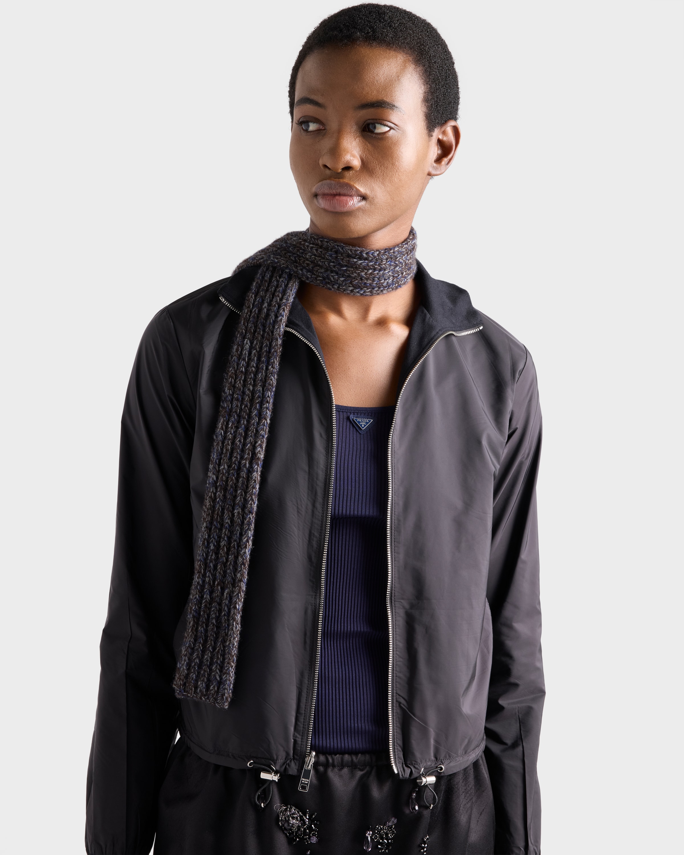 Black Reversible Jersey Zipper Jacket With Hood | PRADA - United