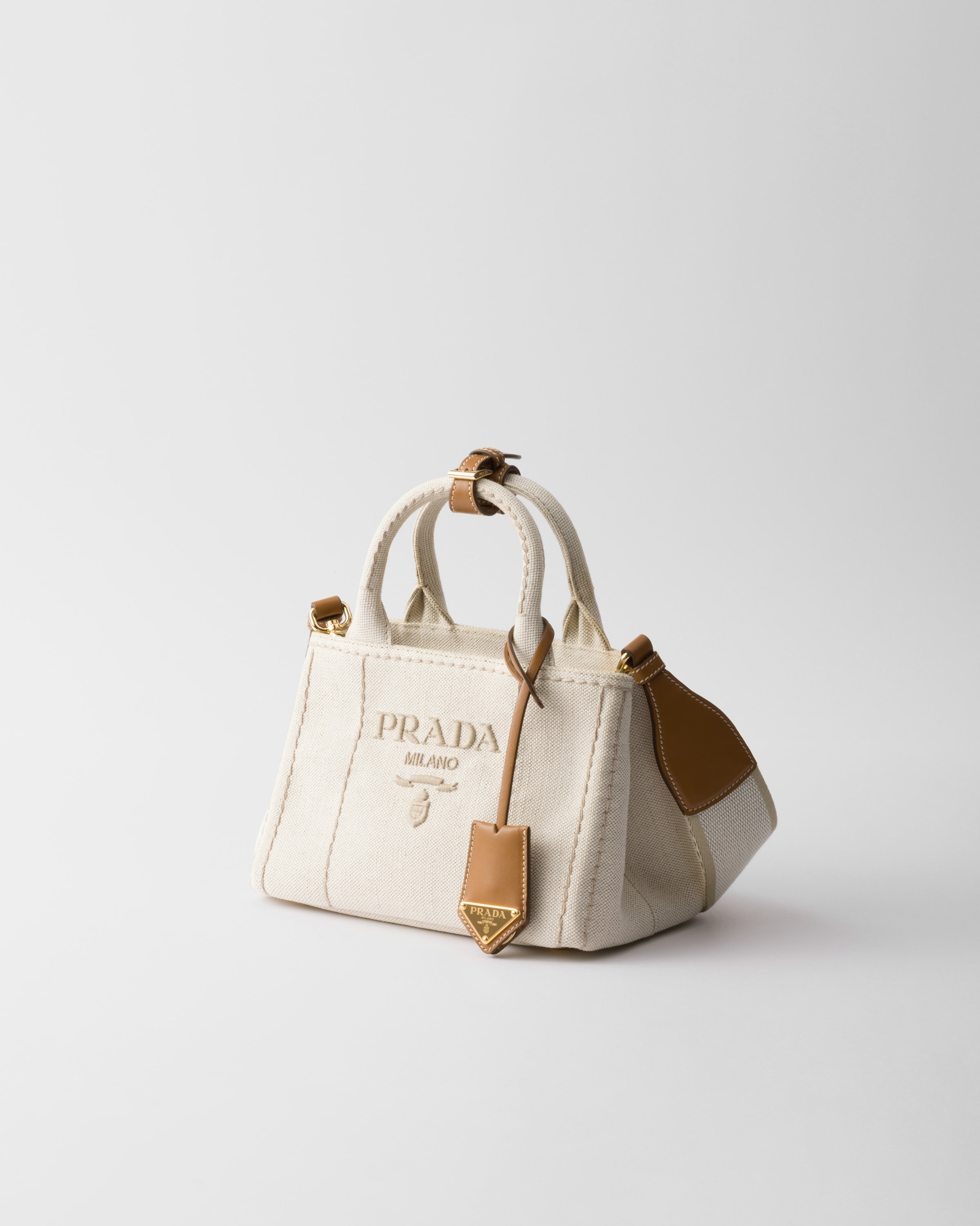 Shop Prada Linen Blend Mini Handbag In Natur