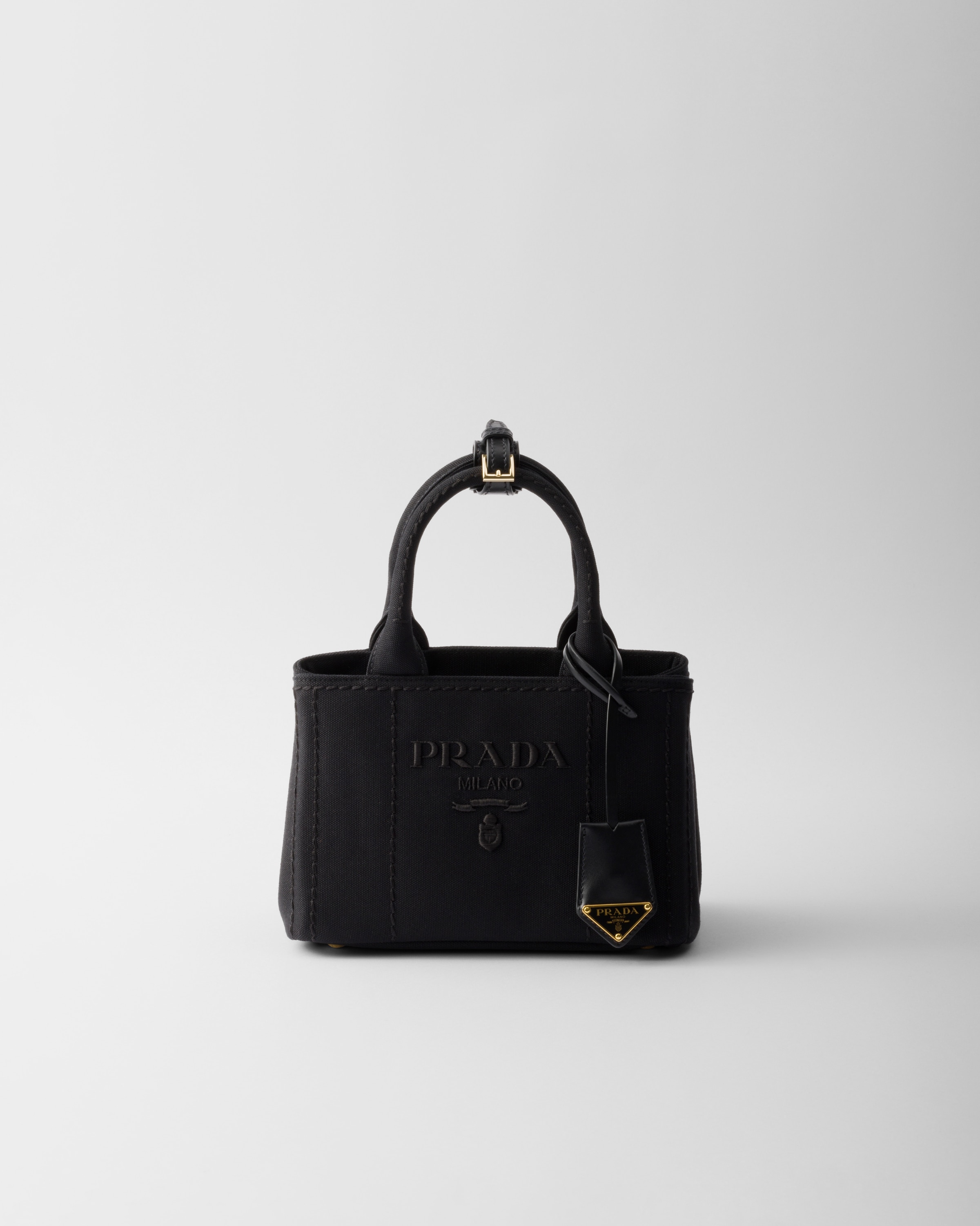 Prada Jardinière Mini Cotton Canvas Handbag, Woman, Black