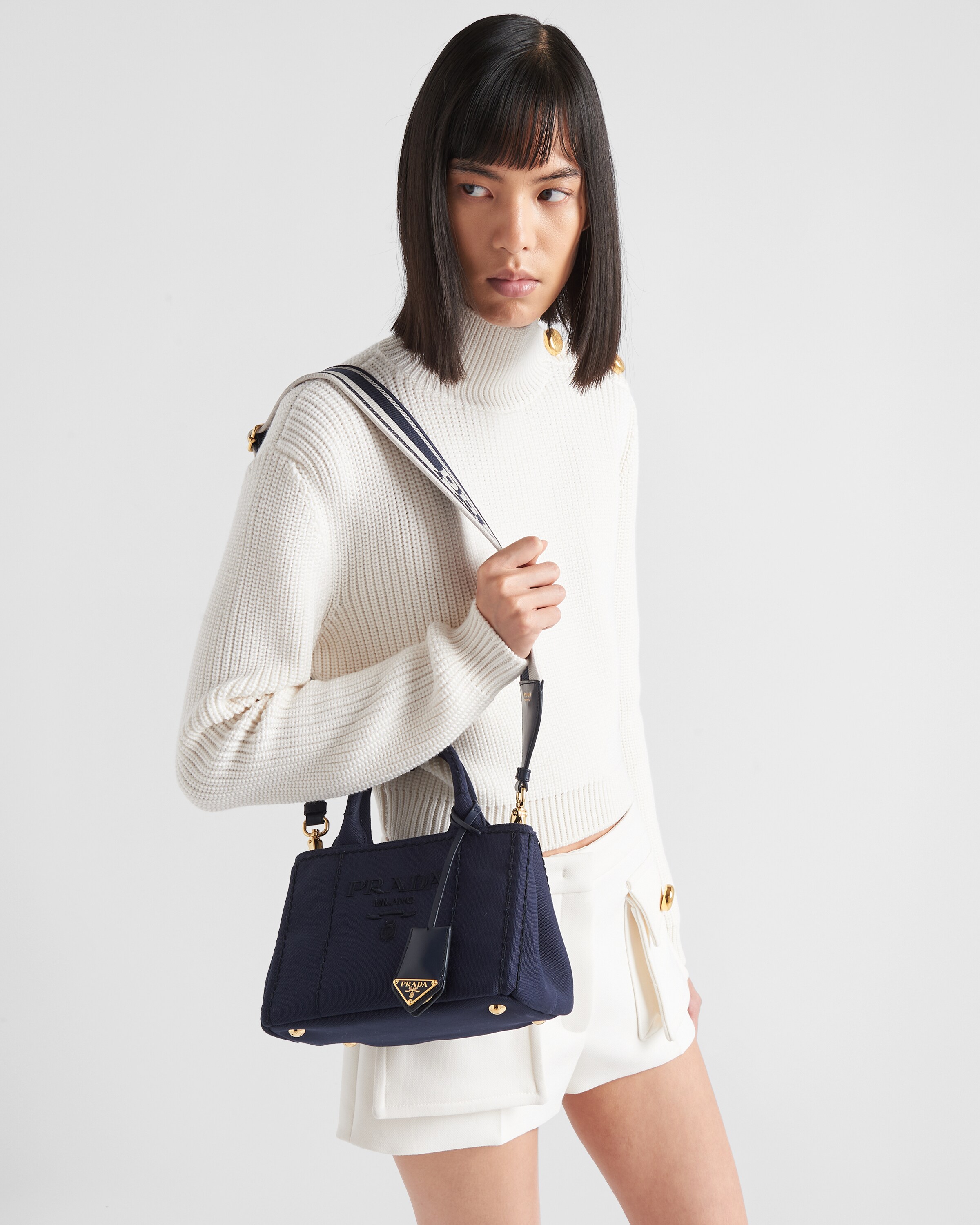 ネイビー コットンキャンバス ミニハンドバッグ | PRADA