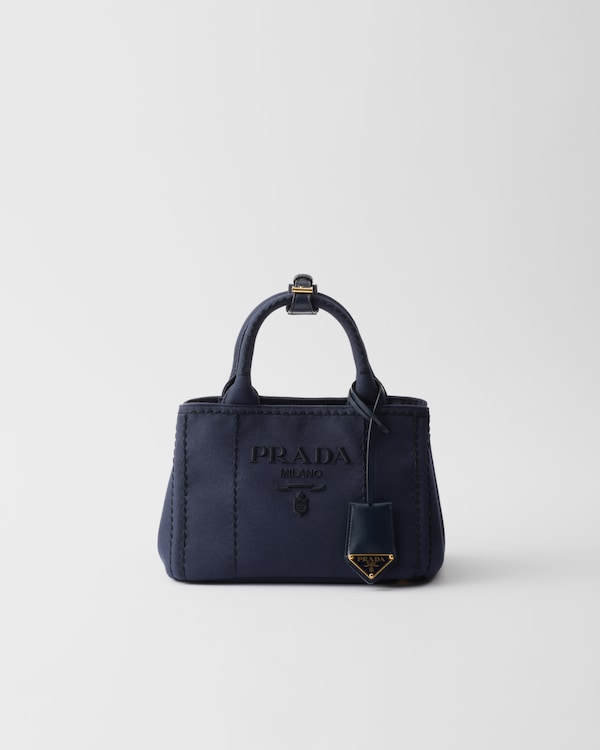Used Prada Jacquard Logo Canvas Leather Tote Shoulder Bag