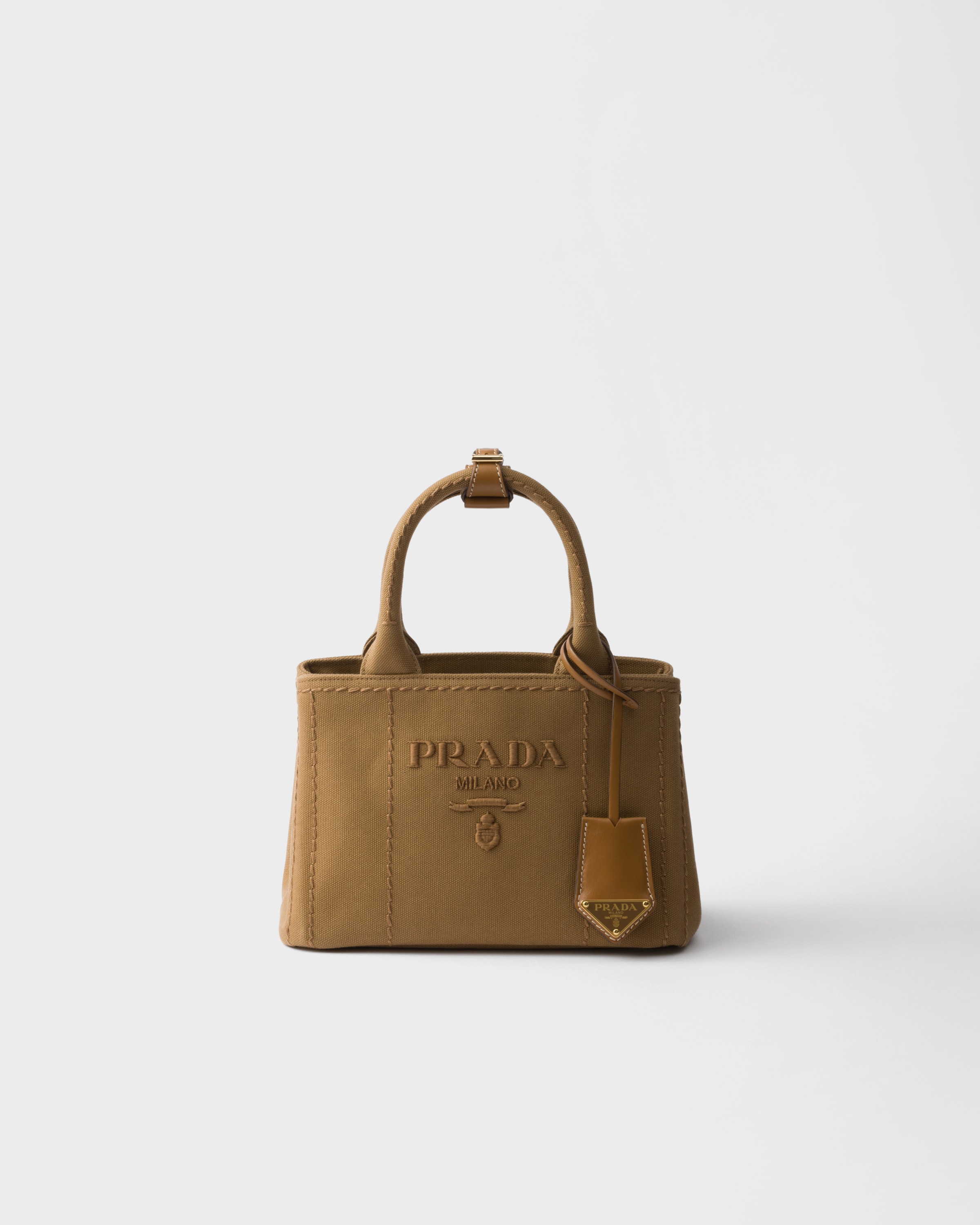人気 ブランド 服をチェック - 最新トレンドファッション Tabacco Cotton canvas mini handbag | PRADA バッグ