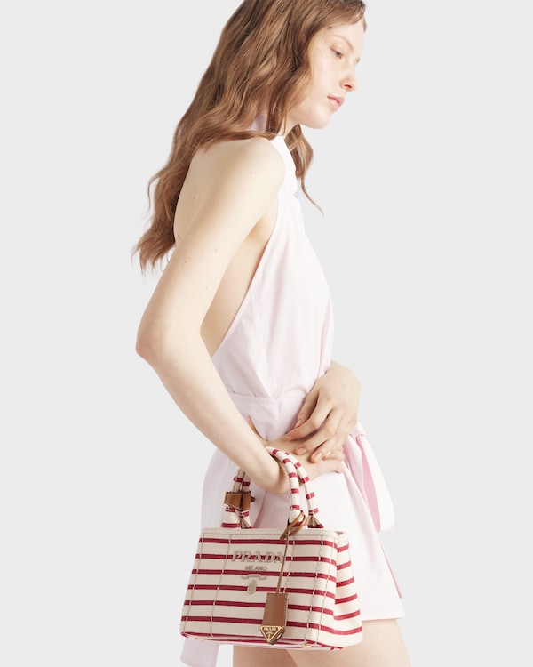 Prada Jardinière mini striped cotton canvas bag - Pomegranate Yellow/Red Prada Jardinière mini striped cotton canvas bag - Pomegranate Yellow/Red