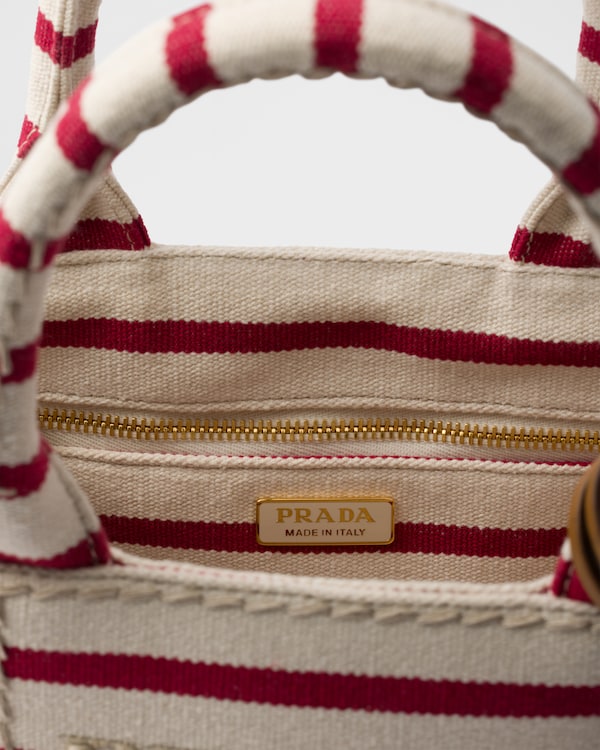 Prada Jardinière mini striped cotton canvas bag - Pomegranate Yellow/Red Prada Jardinière mini striped cotton canvas bag - Pomegranate Yellow/Red