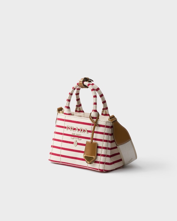 Prada Jardinière mini striped cotton canvas bag - Pomegranate Yellow/Red Prada Jardinière mini striped cotton canvas bag - Pomegranate Yellow/Red