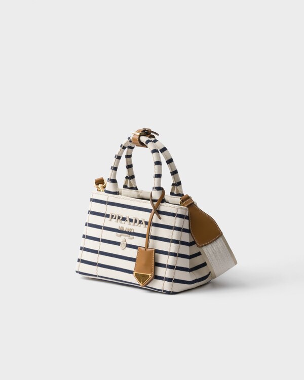 Prada Jardinière mini striped cotton canvas bag - Ivory/Blue Prada Jardinière mini striped cotton canvas bag - Ivory/Blue