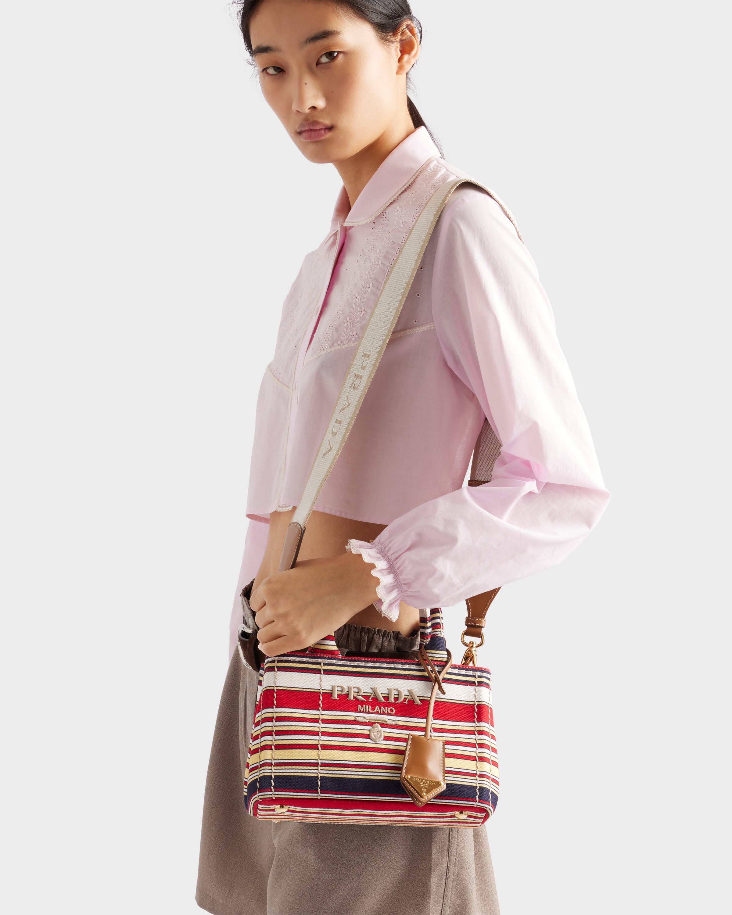 レッド/イエロー ストライプ コットンキャンバス ミニバッグ | PRADA