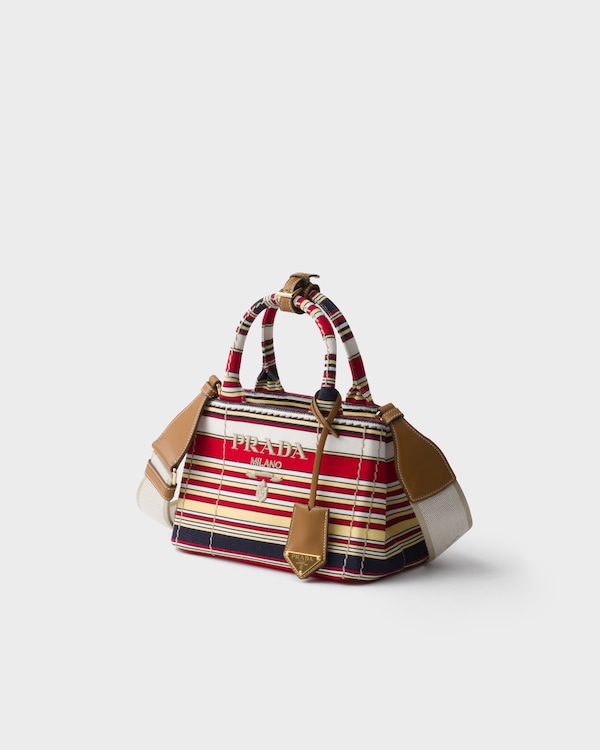 プラダ ジャルディニエール ストライプ コットンキャンバス ミニバッグ - レッド/イエロー プラダ ジャルディニエール ストライプ コットンキャンバス ミニバッグ - レッド/イエロー