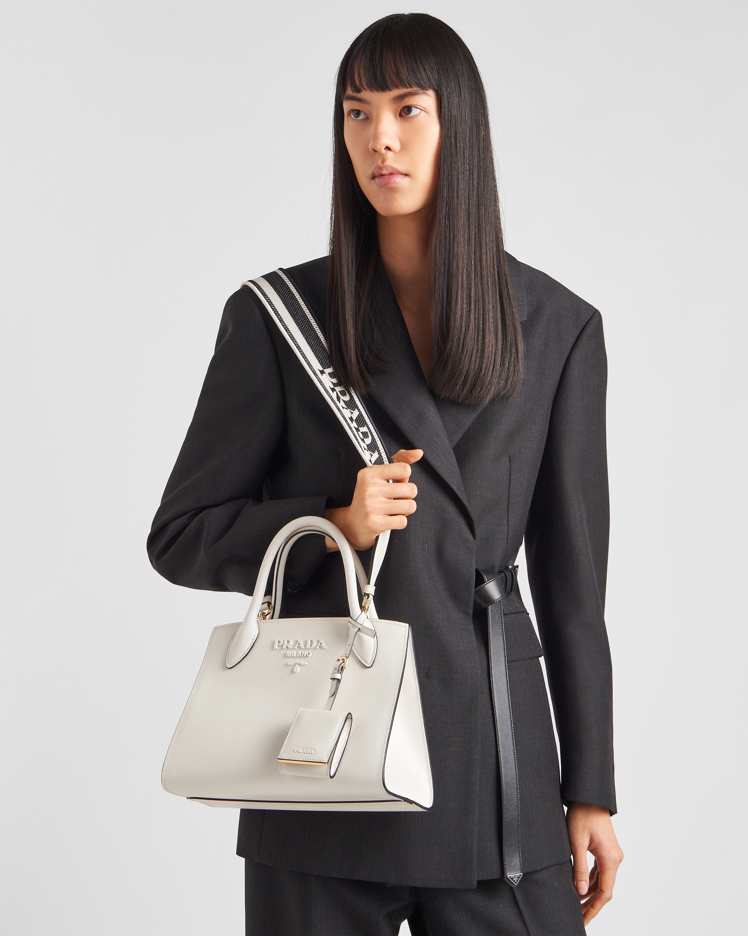White Prada Monochrome Small Saffiano Bag PRADA