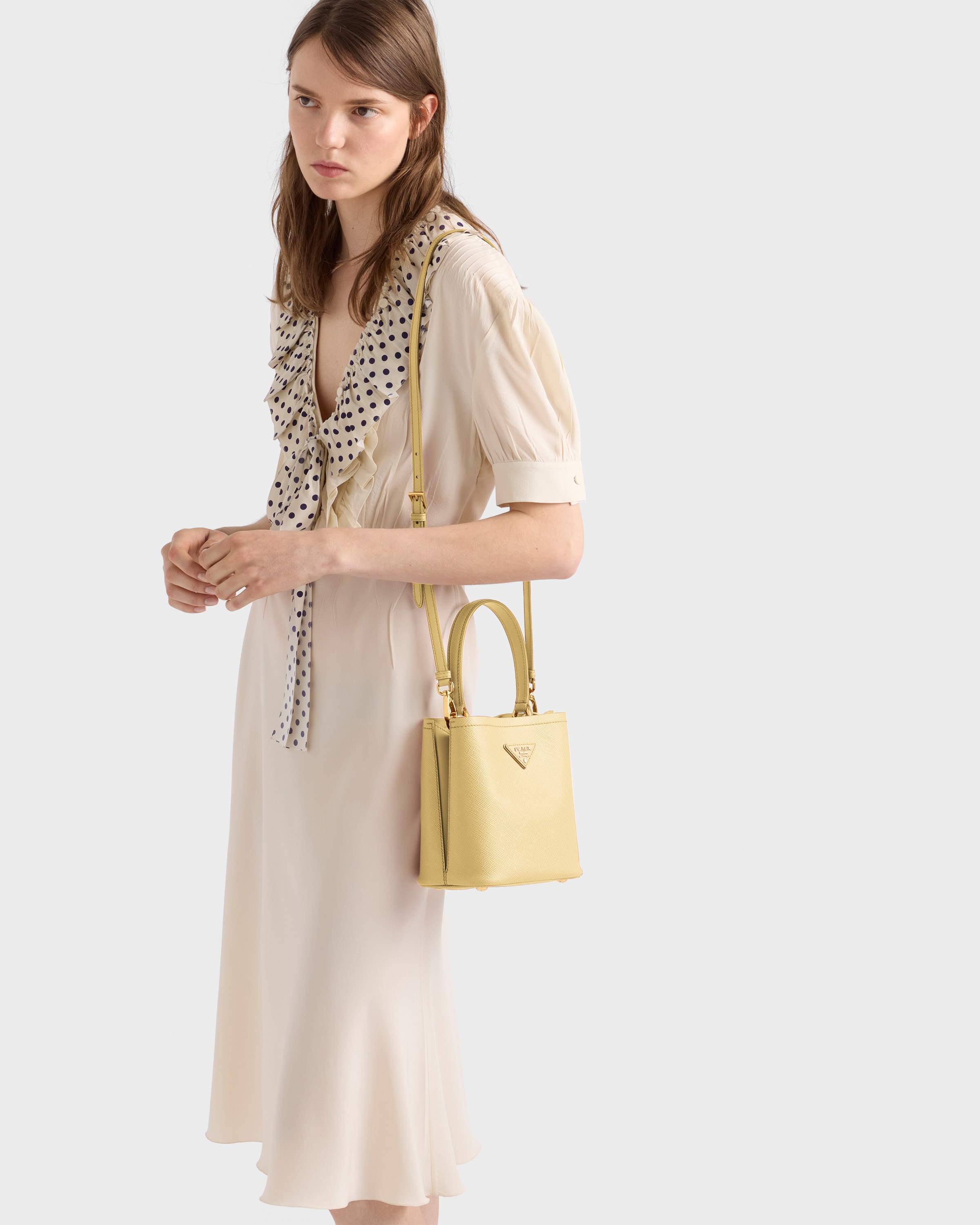 Vanilla Prada Panier mini Saffiano leather bag | PRADA - United States Vanilla Prada Panier mini Saffiano leather bag | PRADA - United States