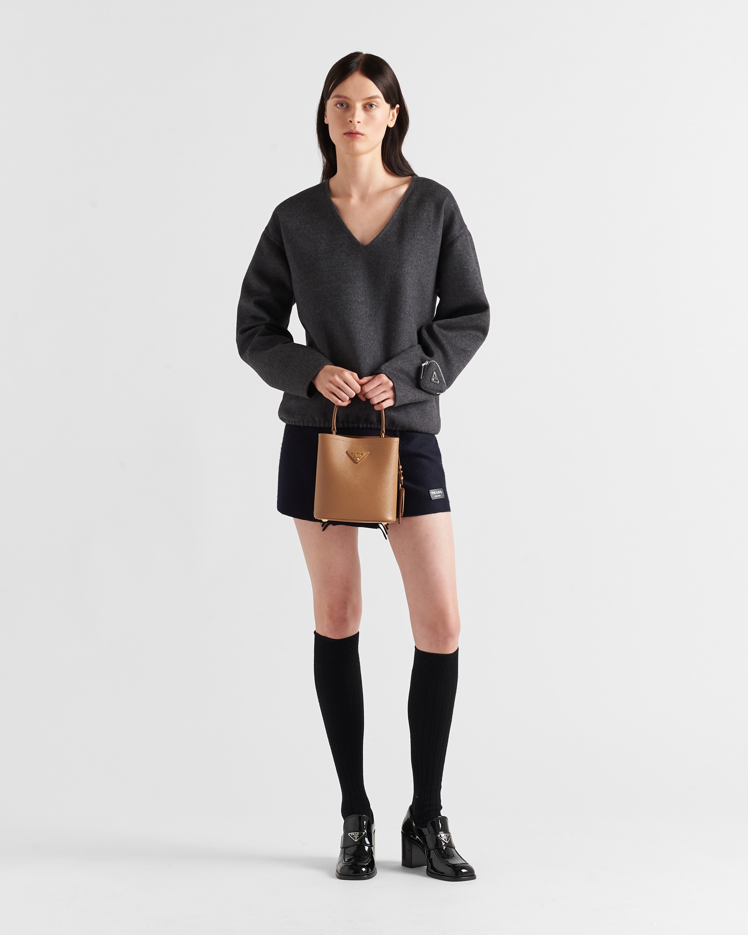 Caramel Small Saffiano Leather Prada Panier Bag | PRADA