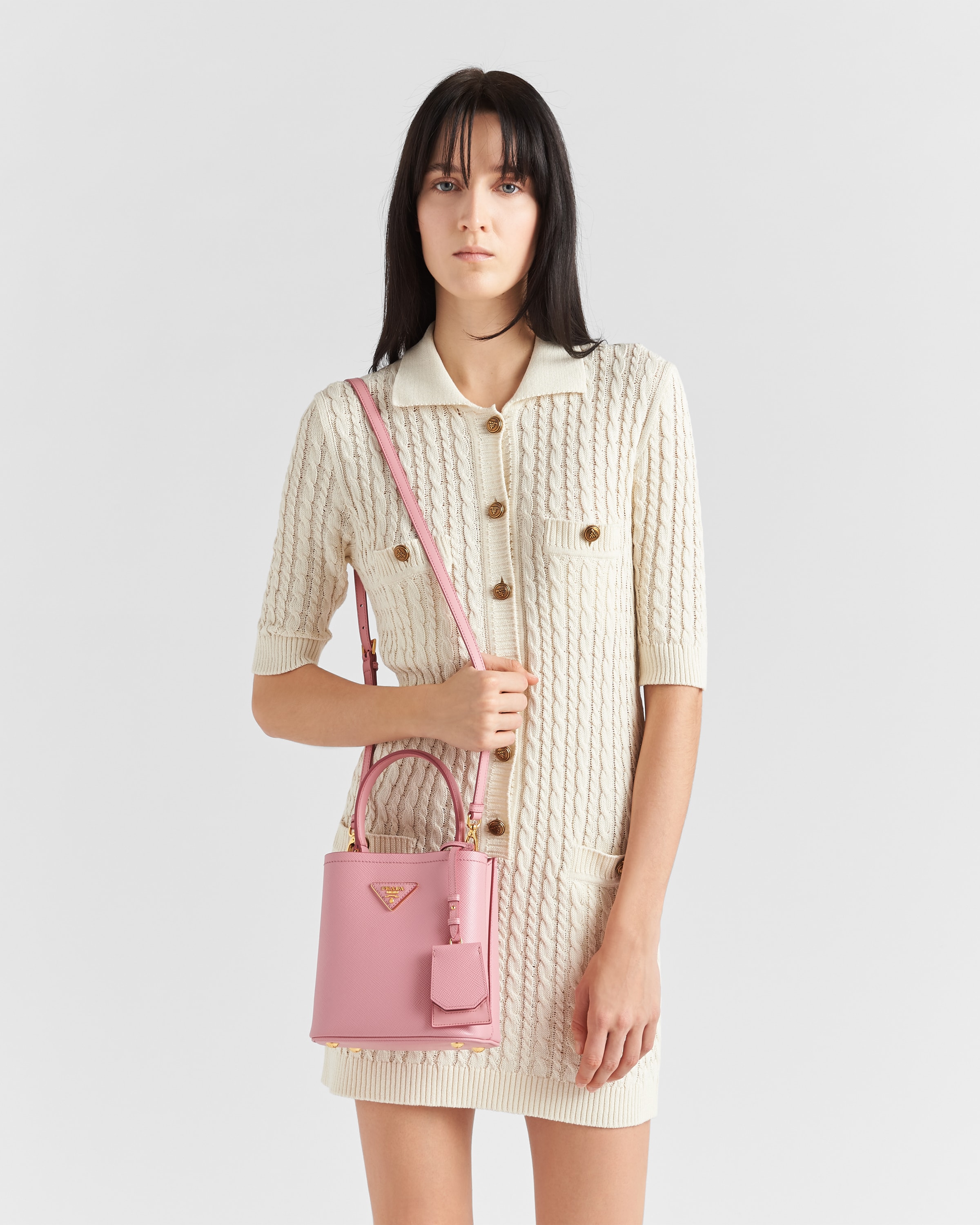 Petal Pink Small Saffiano Leather Prada Panier Bag PRADA