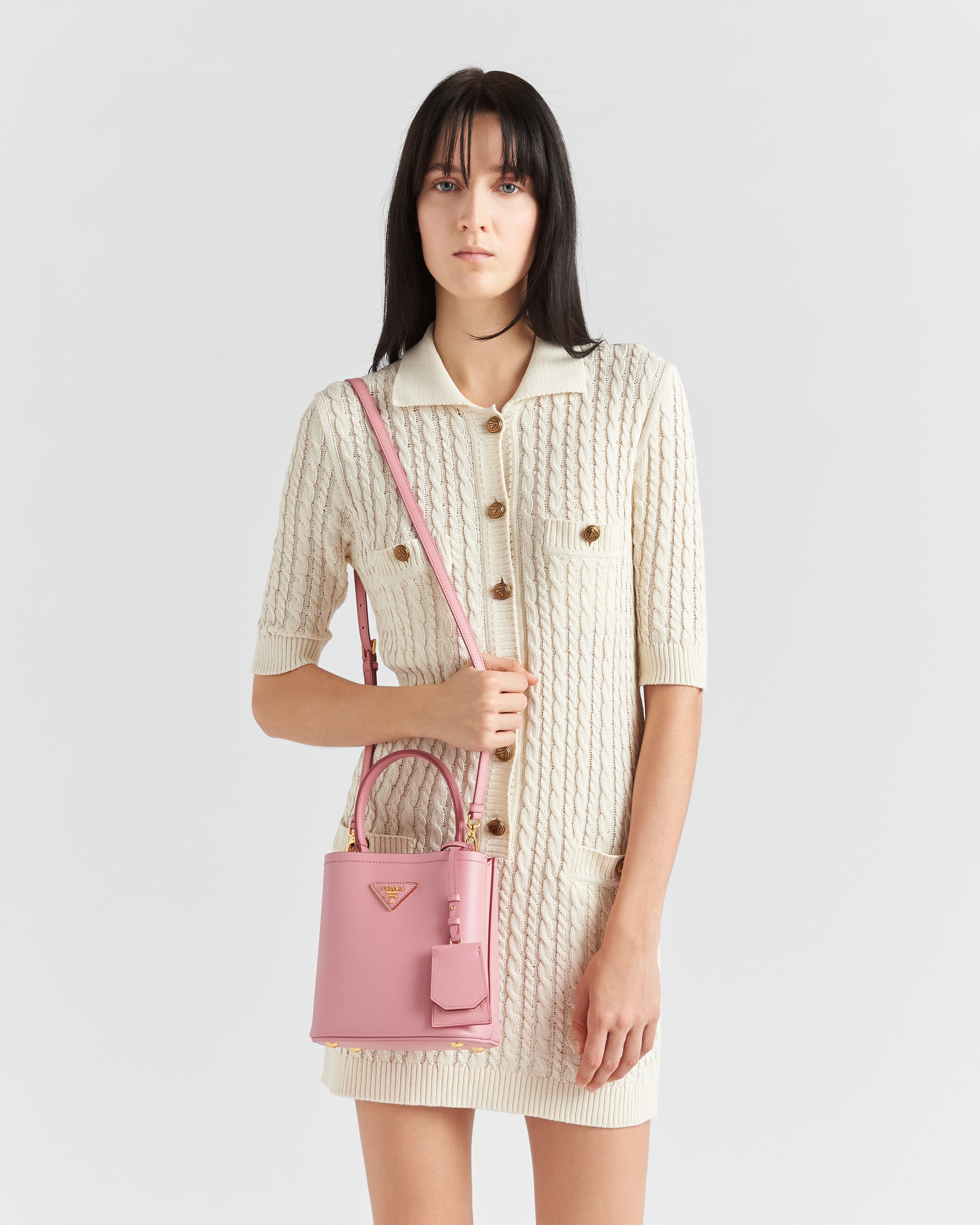 Prada Pink Saffiano Leather Small Embellished Panier Bag