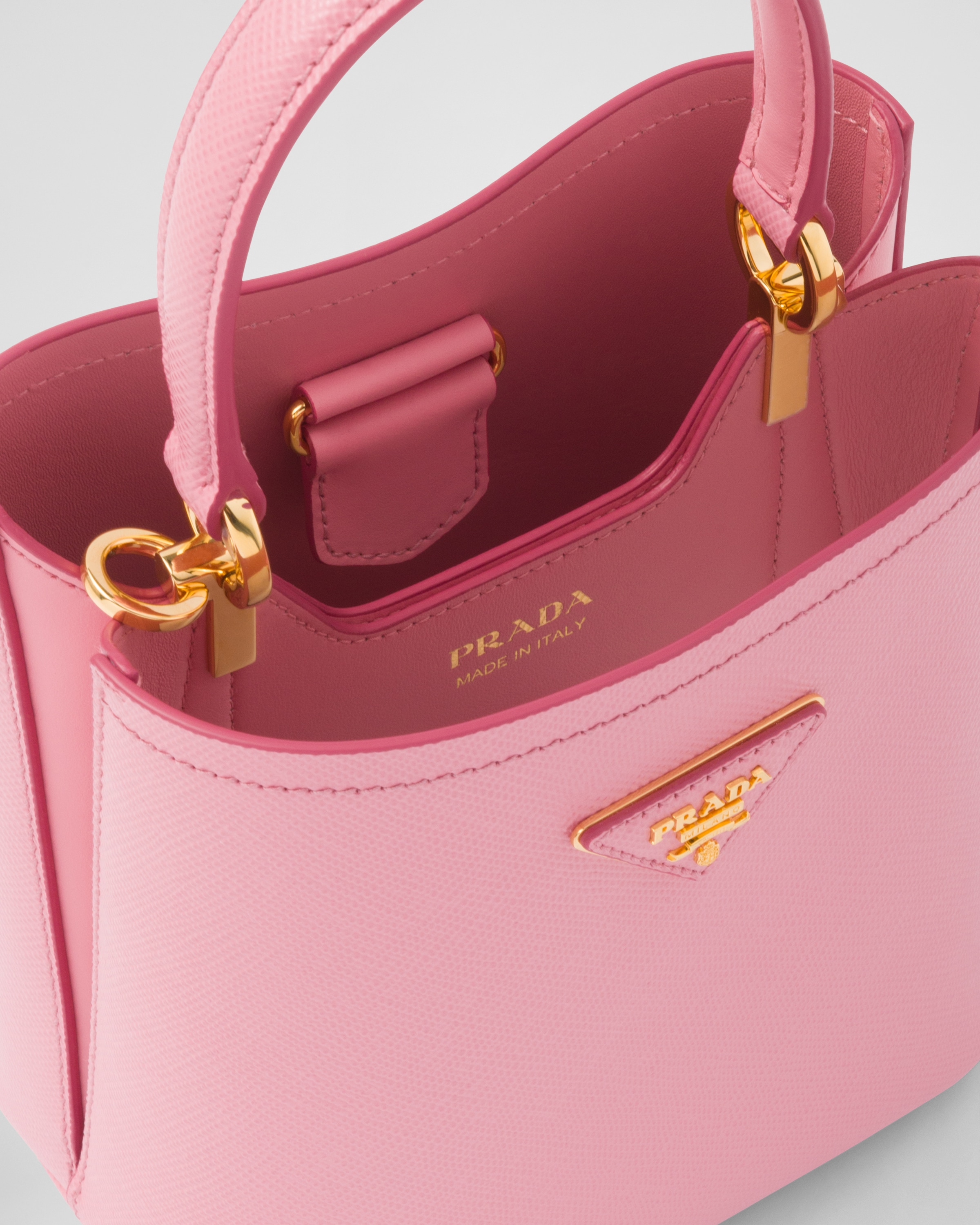 Prada Pink Saffiano Leather Small Embellished Panier Bag