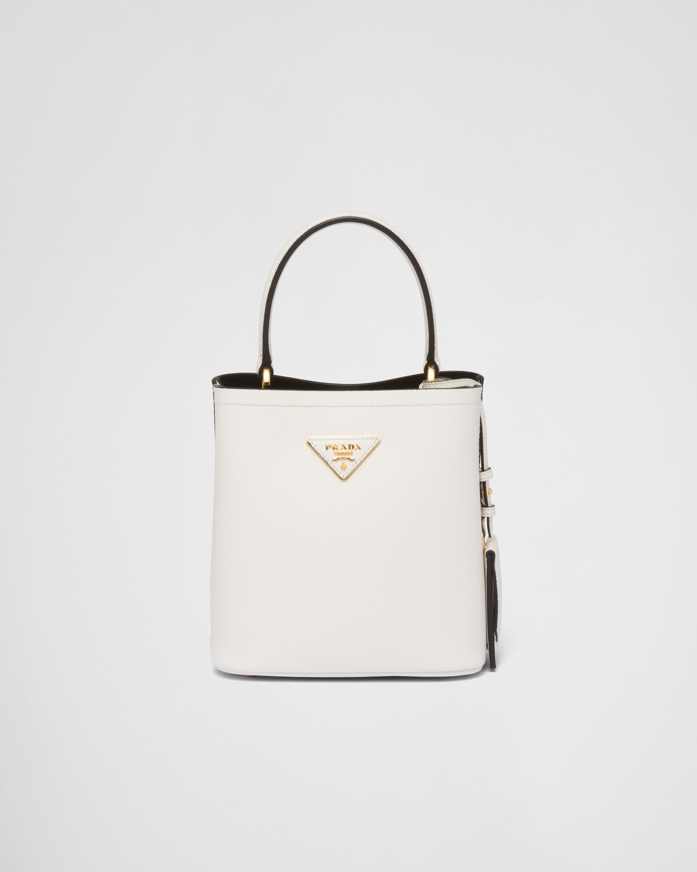 White/black Small Saffiano Leather Prada Panier Bag | Prada