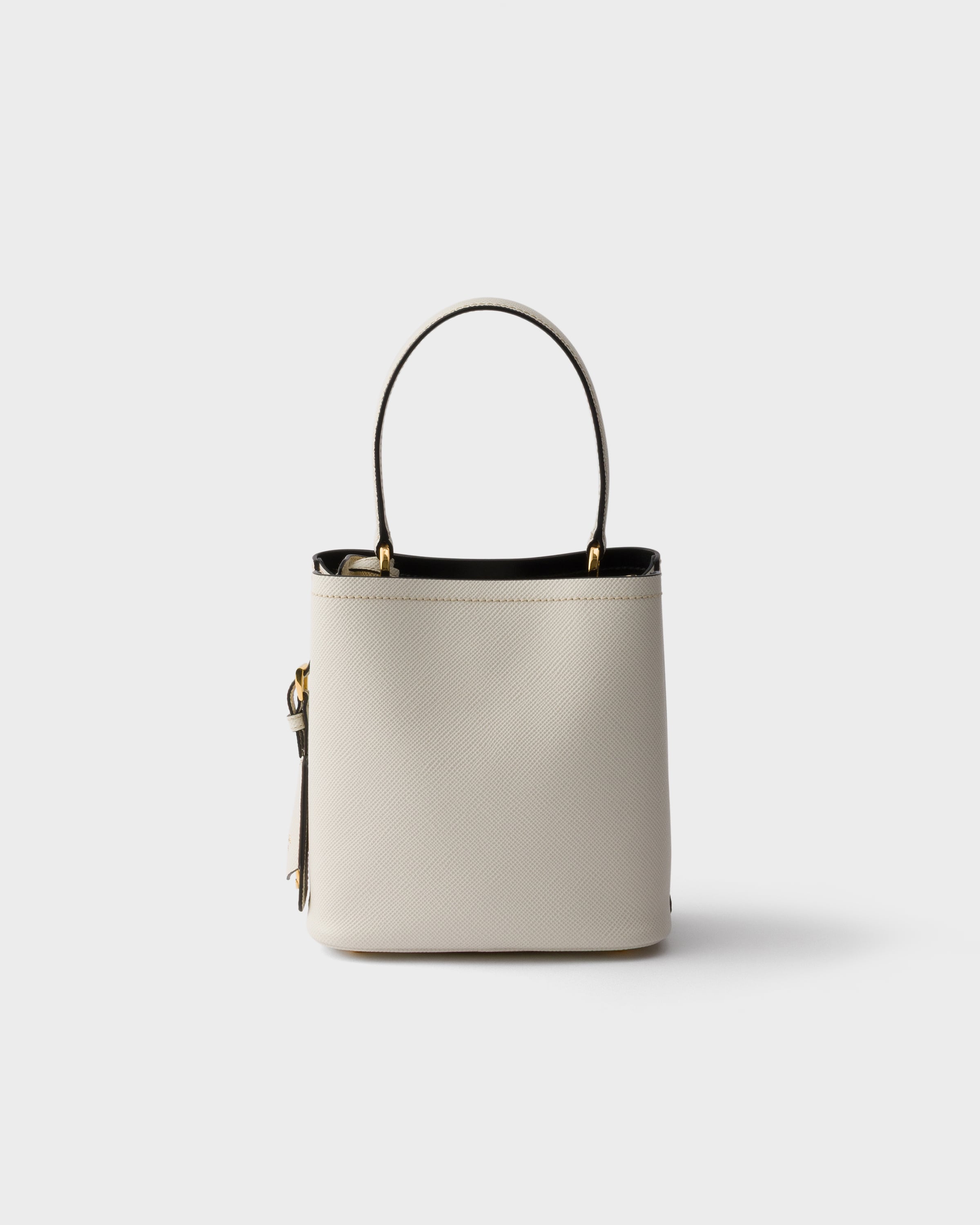 Chalk White/Black Prada Panier mini Saffiano leather bag | PRADA