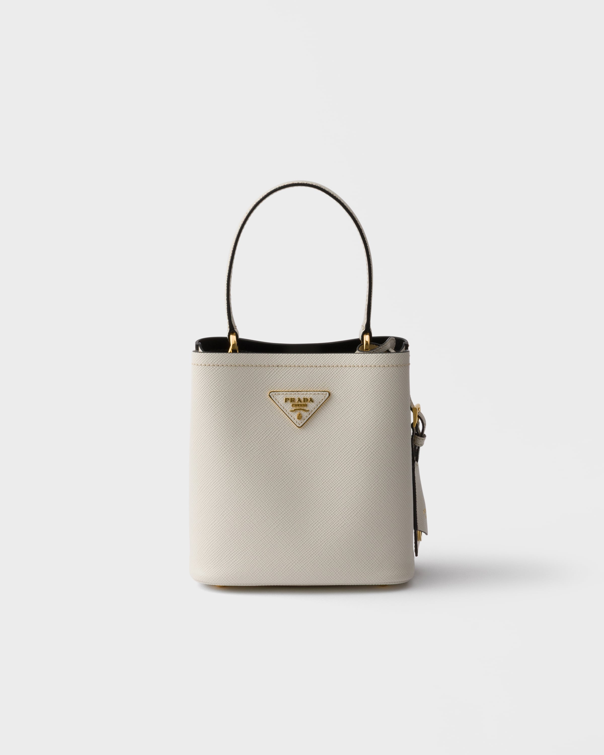 Chalk White/Black Prada Panier mini Saffiano leather bag | PRADA