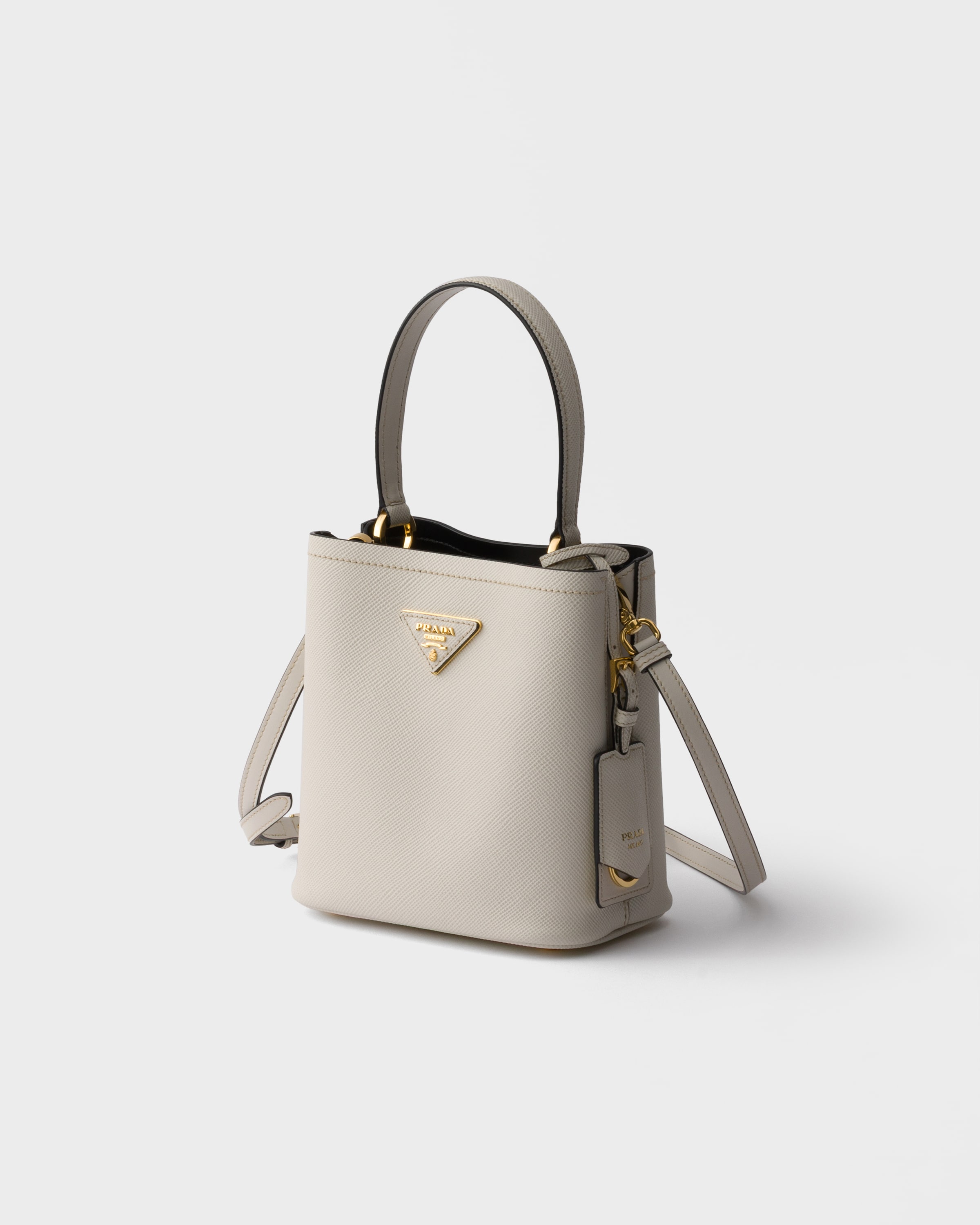 Chalk White/Black Prada Panier mini Saffiano leather bag | PRADA