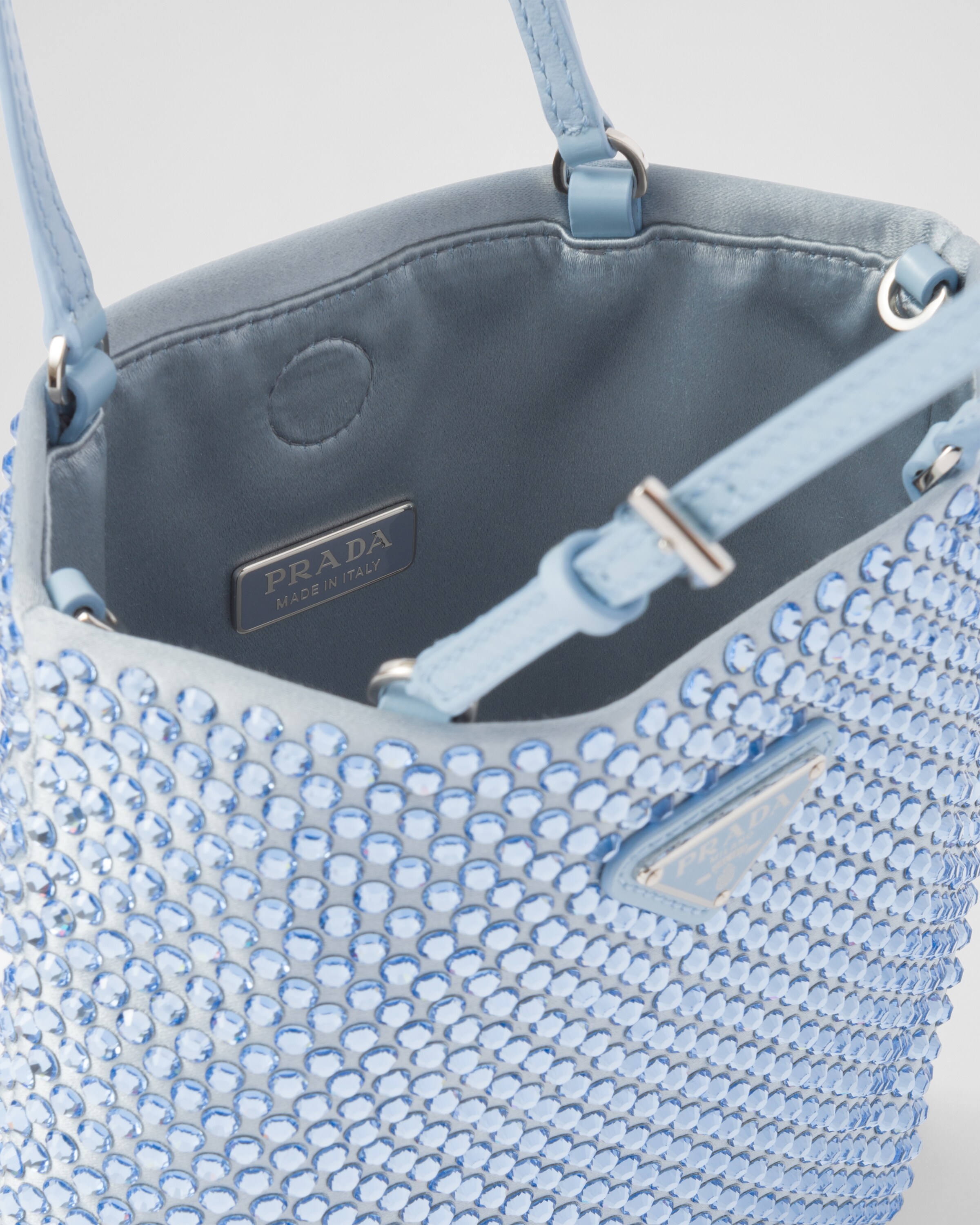 Light Blue Satin Handbag With Crystals PRADA