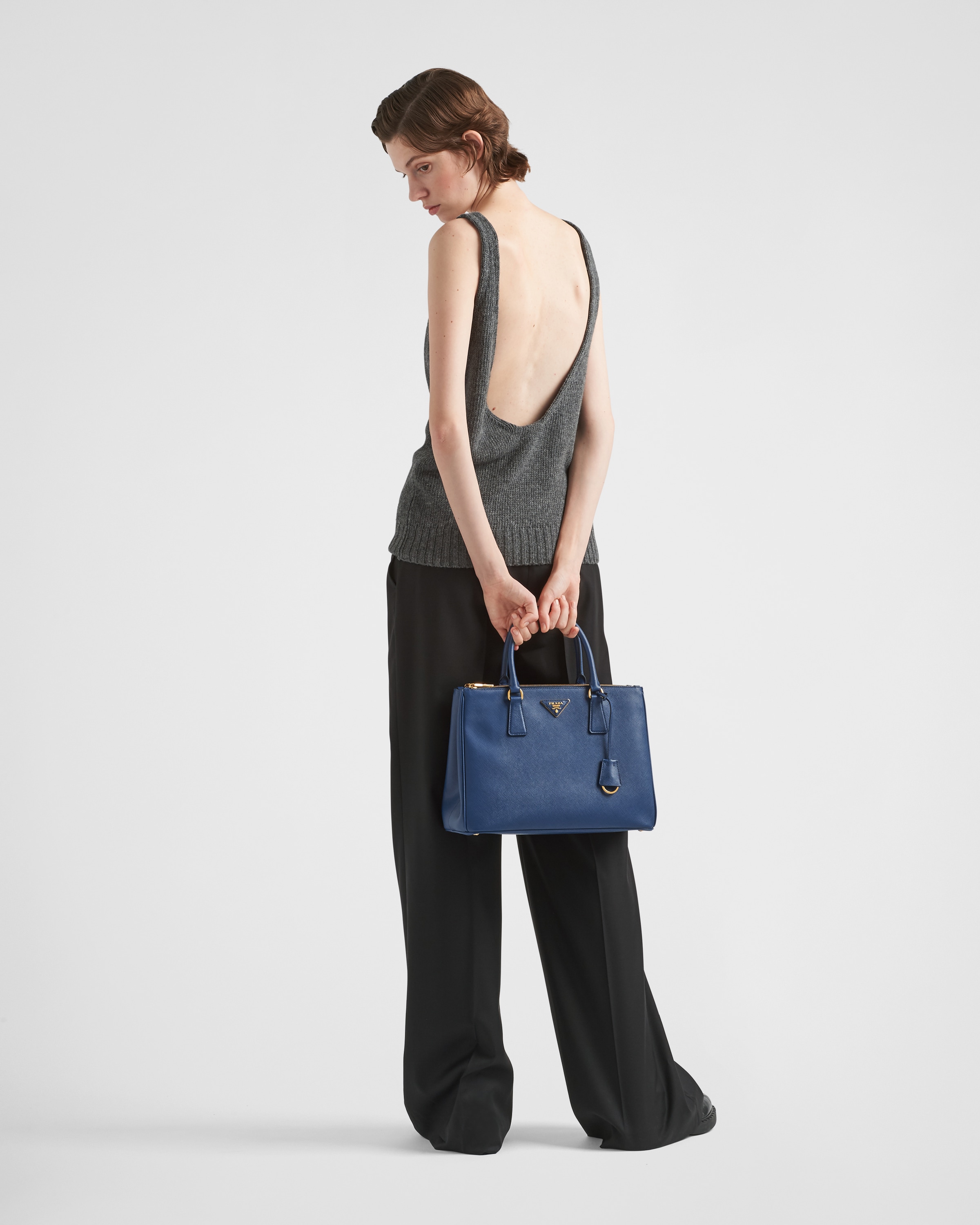 PRADA GALLERIA SAFFIANO TOTE BAG BLUE/BLACK