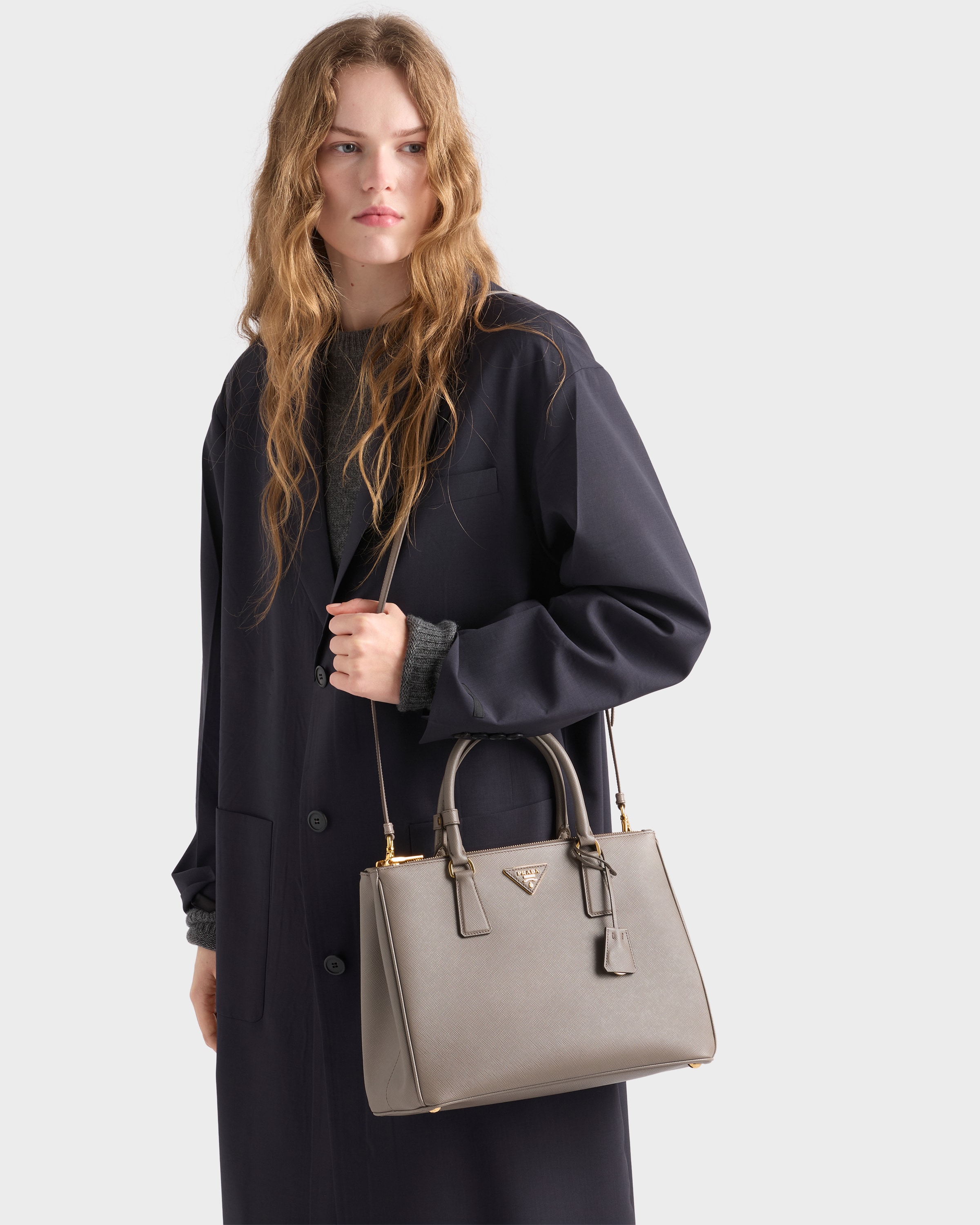 Clay Grey Prada Galleria large Saffiano leather bag | PRADA