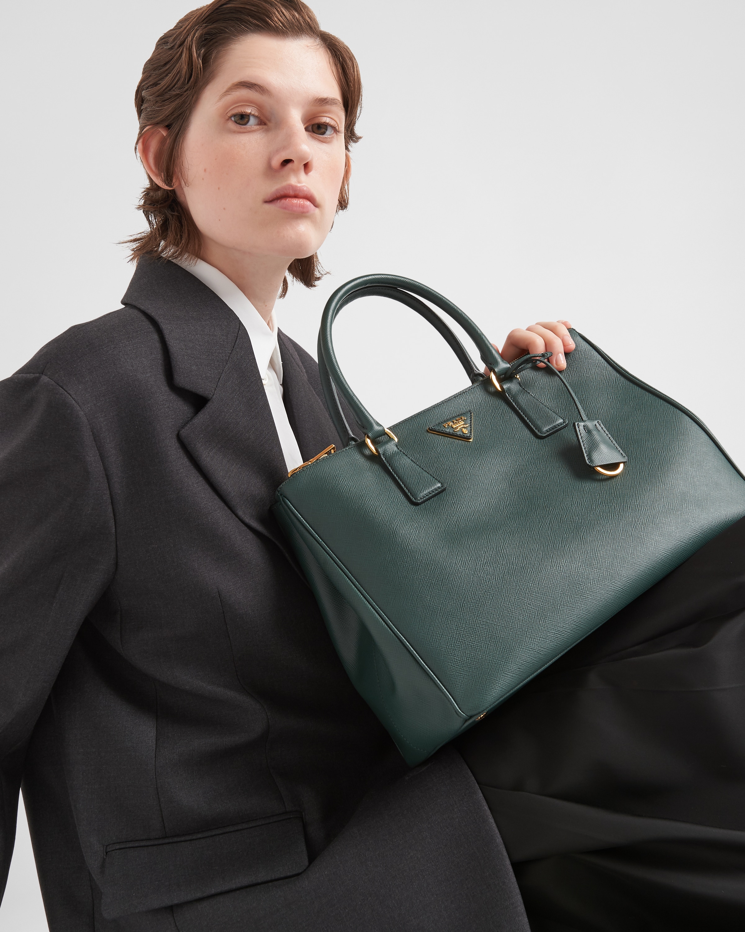 Saffiano Leather Tote in Green - Prada