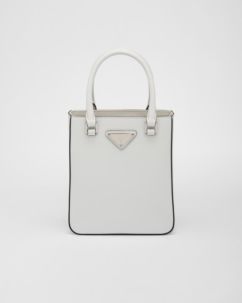 Prada حقيبة تسوق من الجلد المصقول بحجم صغير 1