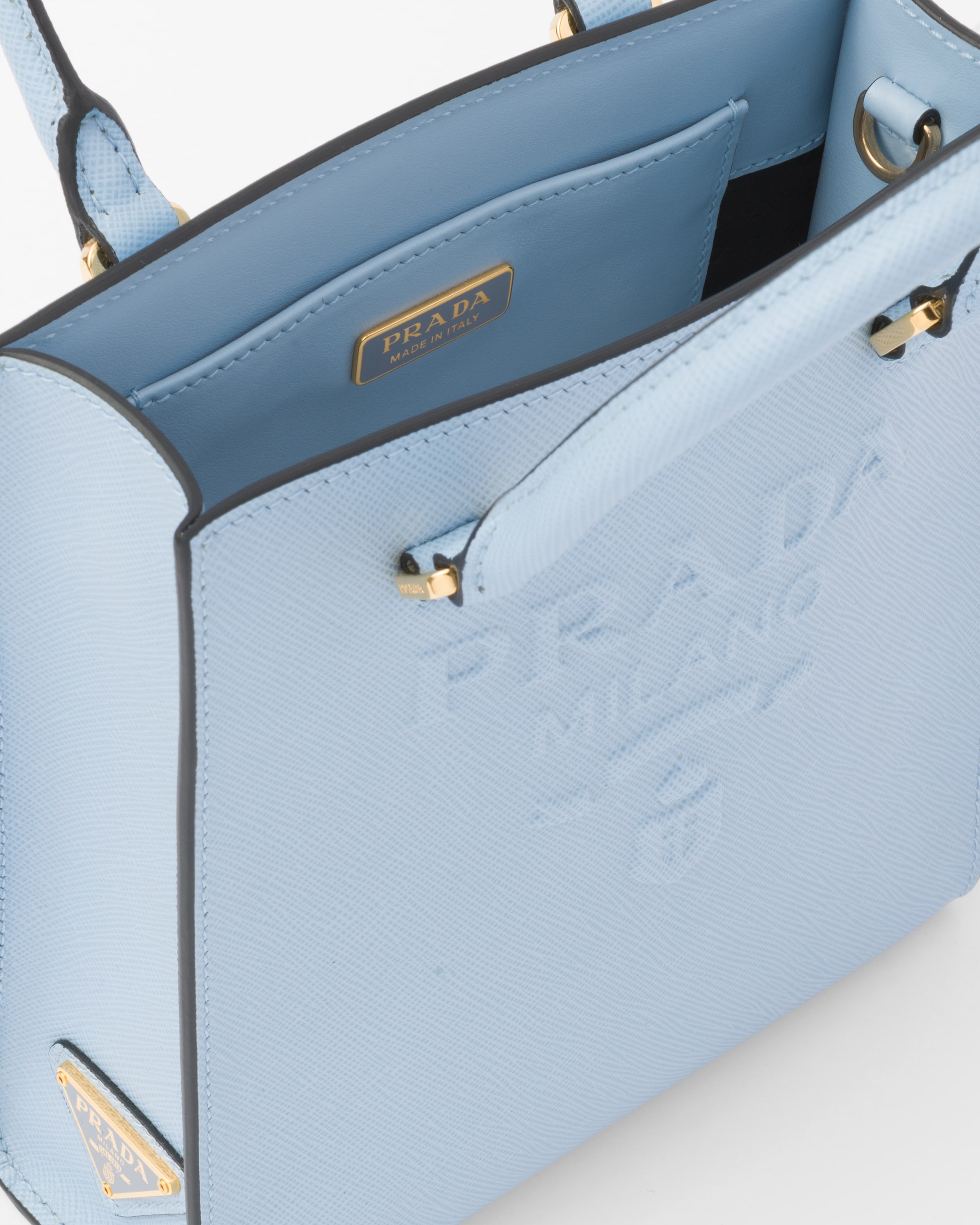 Prada حقيبة يد من جلد سافيانو بحجم صغير 5