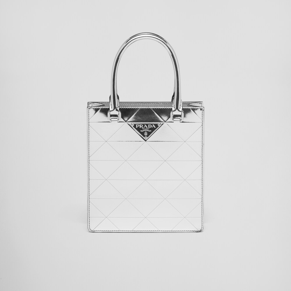 Silver Small metallic leather tote bag Prada