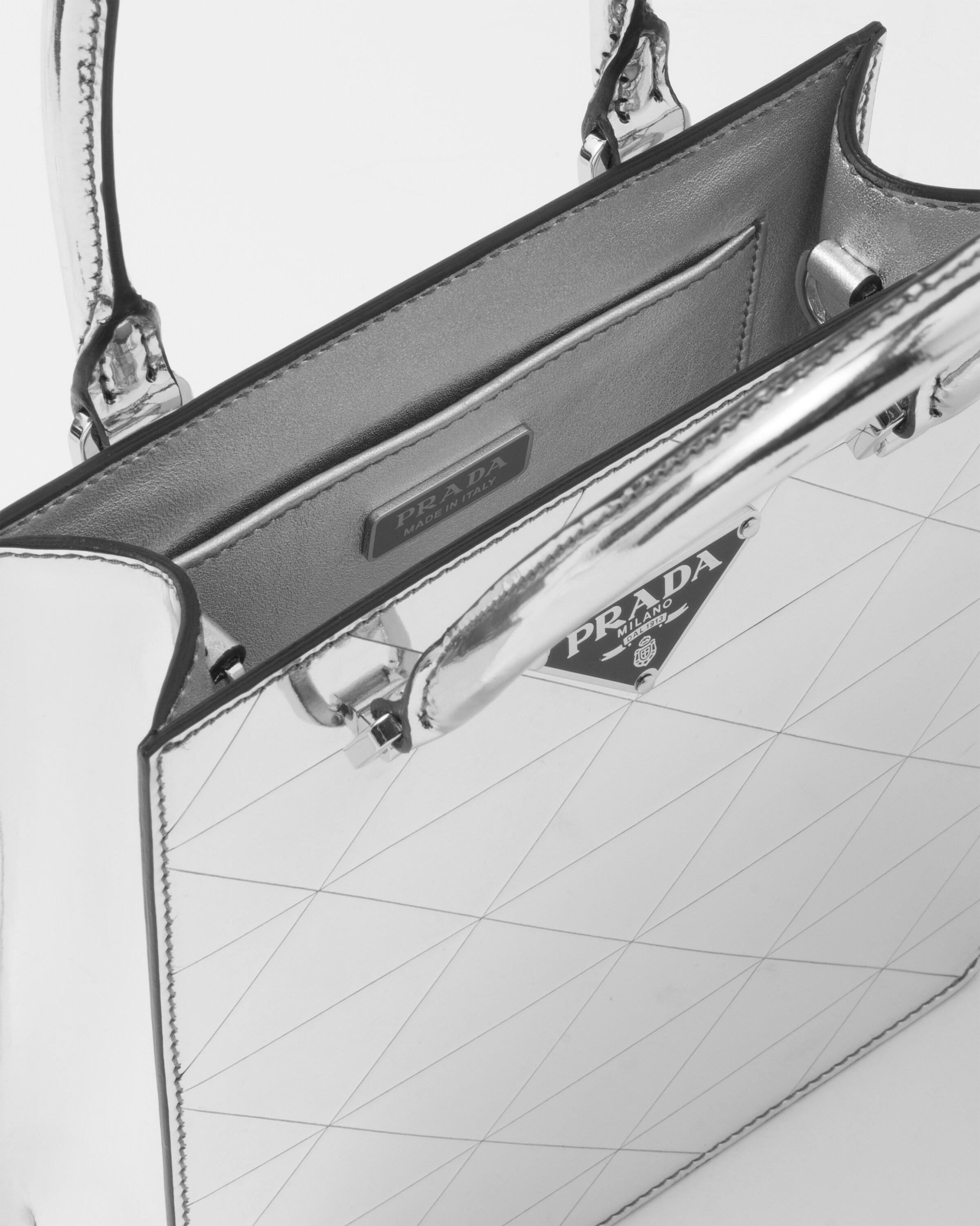 Silver Small metallic leather tote bag Prada