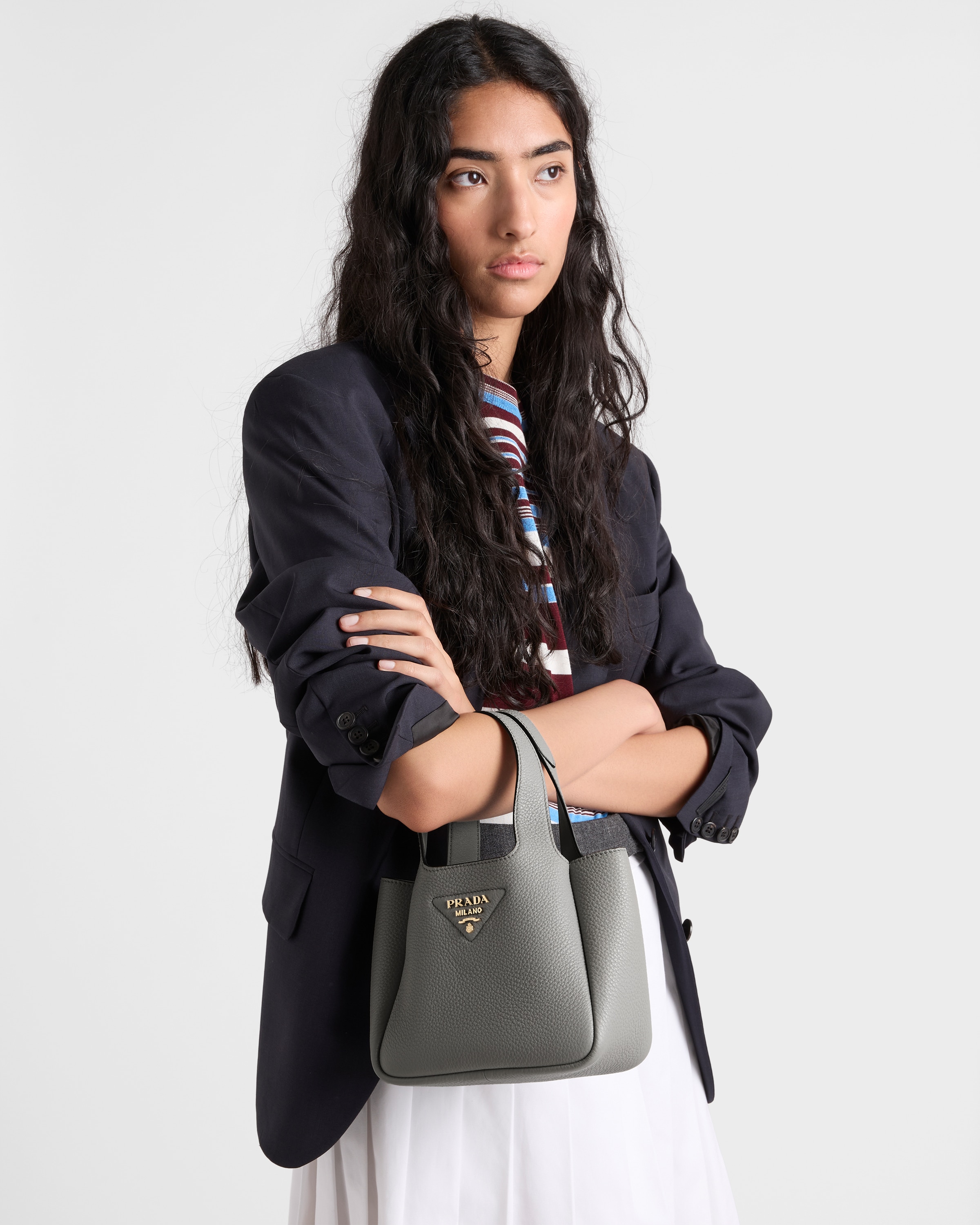 Granite Gray Mini leather handbag | PRADA - United States