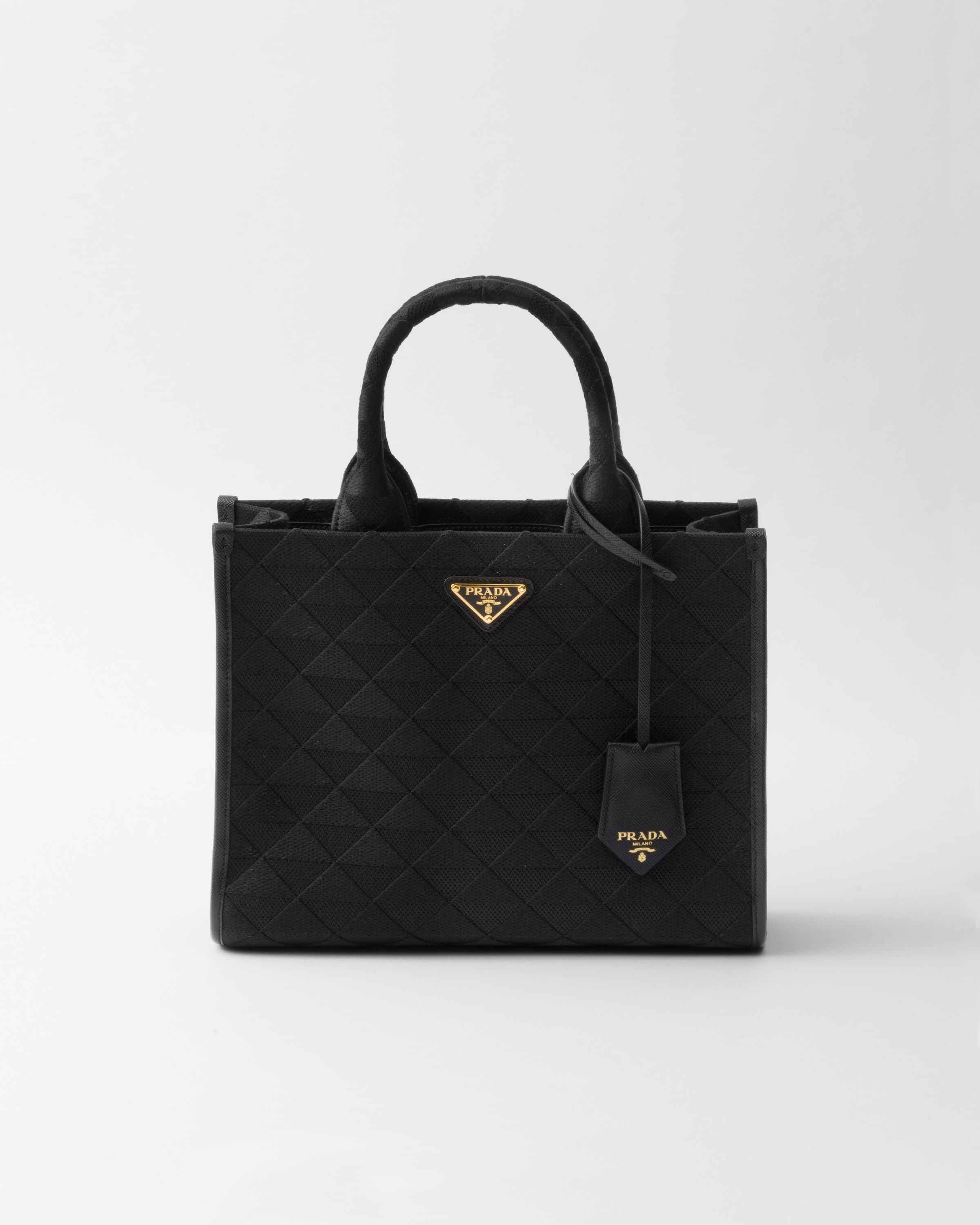 Shop Prada Symbole Medium Embroidered Fabric Bag In Black