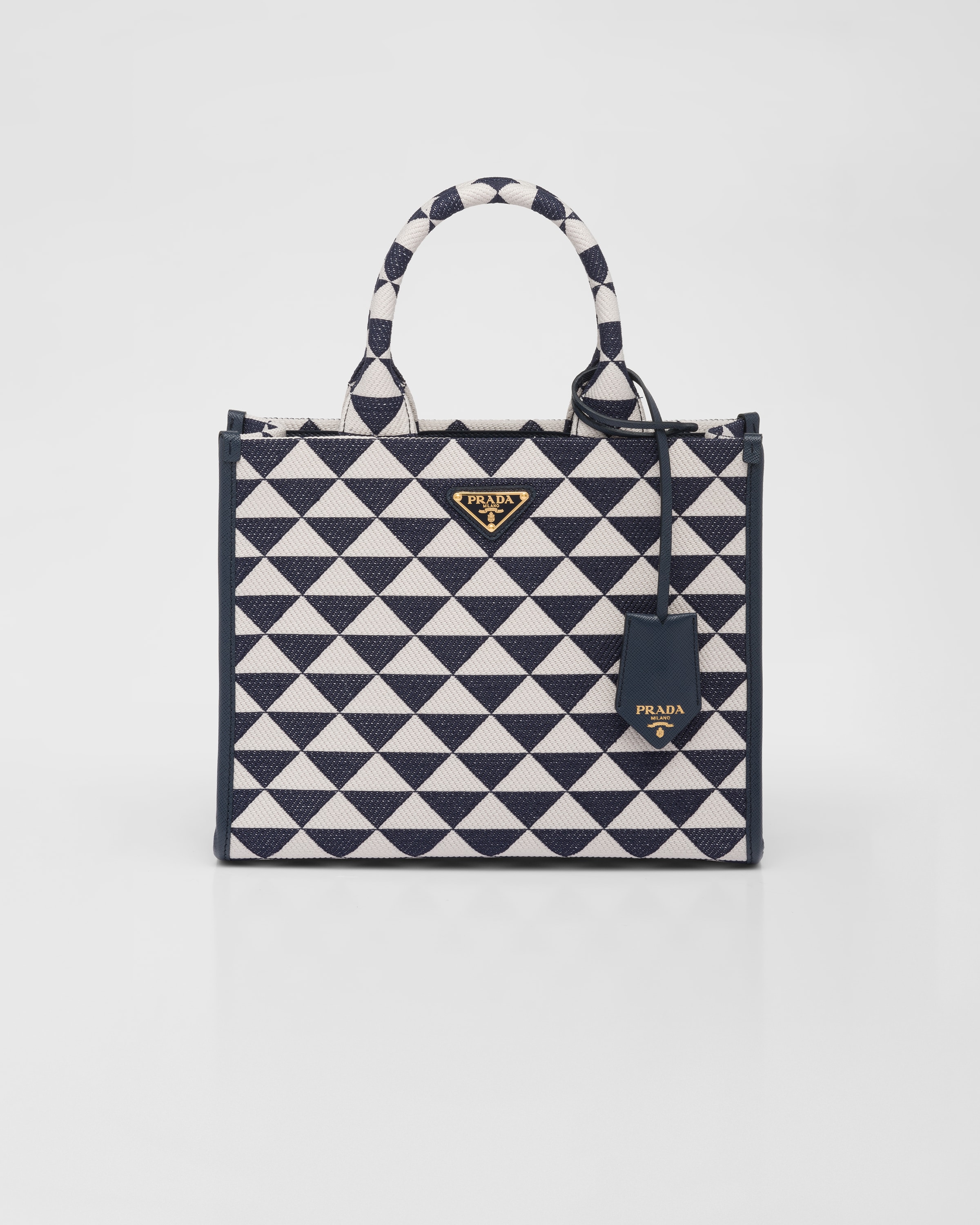 Prada Symbole Mini Tote Baltic Blue/White Embroidered Jacquard